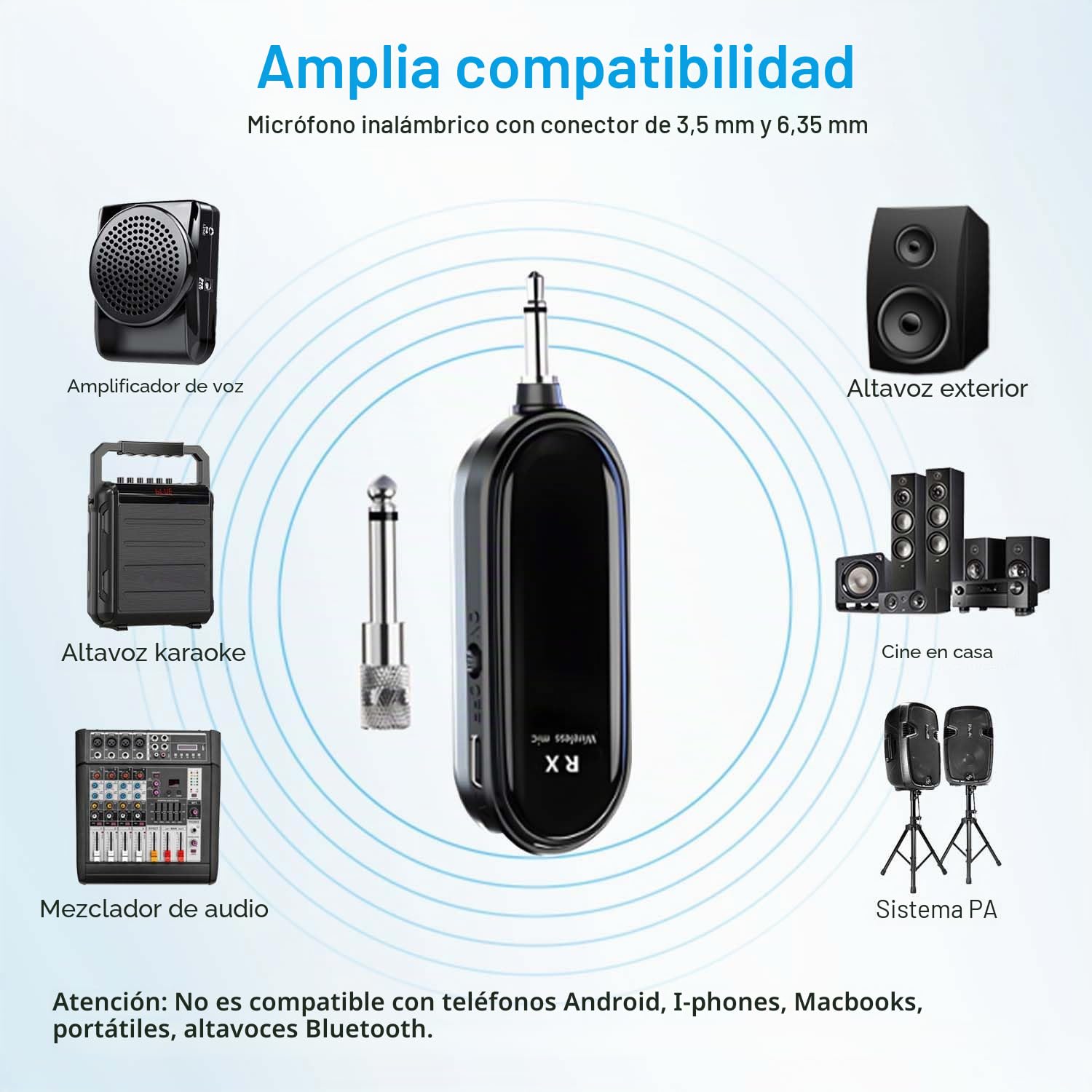 Microfono Inalambrico Diadema, 2.4G UHF Wireless Micrófono Transmisión Inalámbrica de 50M Micrófono Inalámbrico Con Conector Jack de 6,35mm y 3,5mm para Amplificador de Voz, Altavoces, Sistema PA