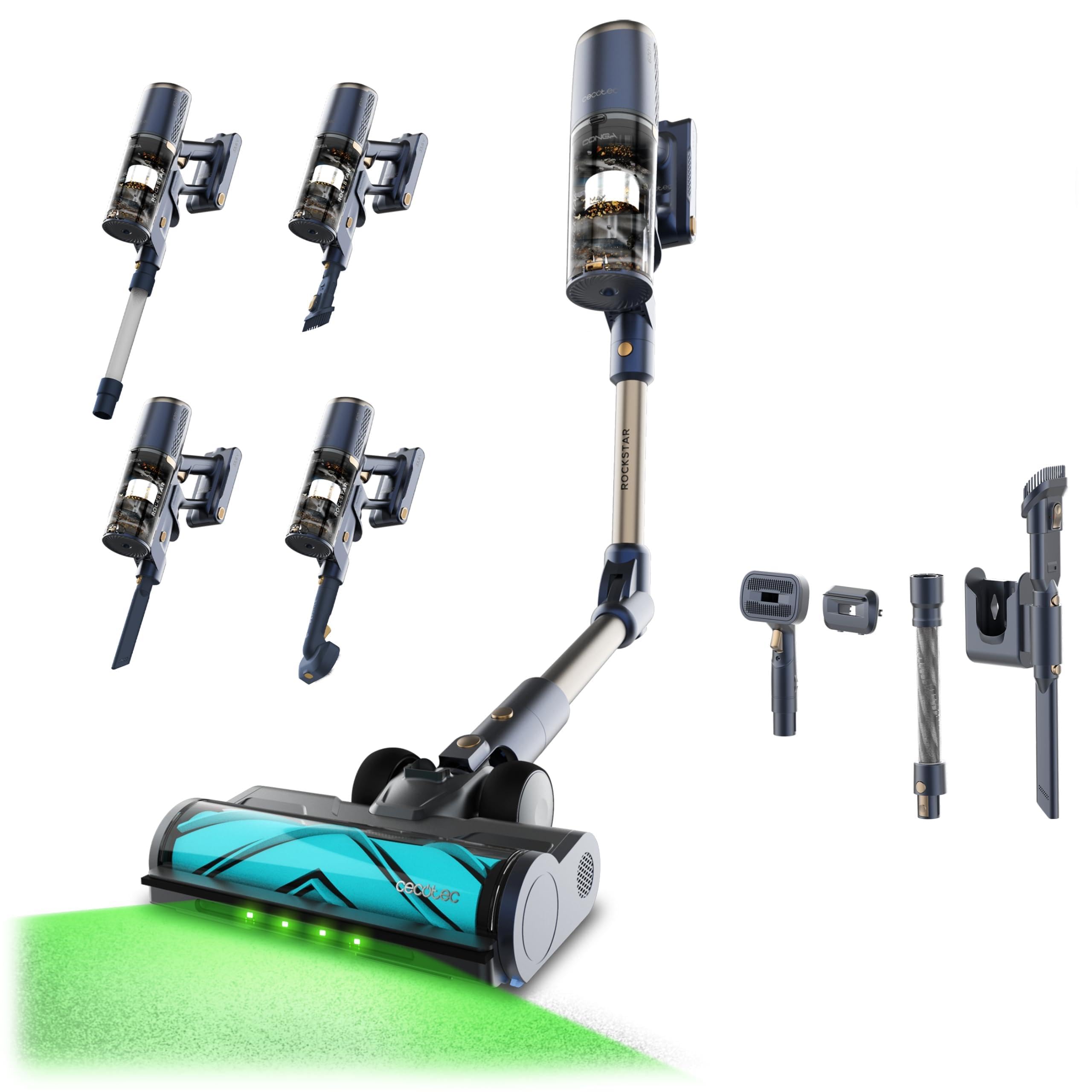 Cecotec Aspiradora Escoba sin Cable Conga Rockstar RS90 Pet Flex Detect. 650W, Succión 230AW y 30kPa, Cepillo Antienredos Hairless XXL, Autonomía 90mins, Luz LED Verde, Tubo Flexible, Cepillo Animales