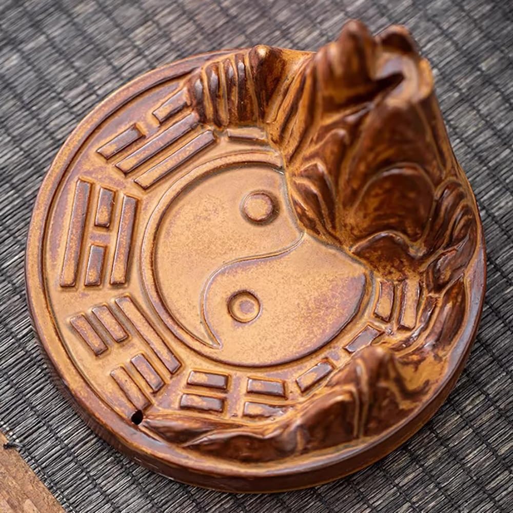 Quemador de incienso de cascada, de cerámica china, diagrama de Tai Chi Bagua, protección del hogar, soporte de incienso de alta montaña, quemador de flujo inverso de agua para aromaterapia para