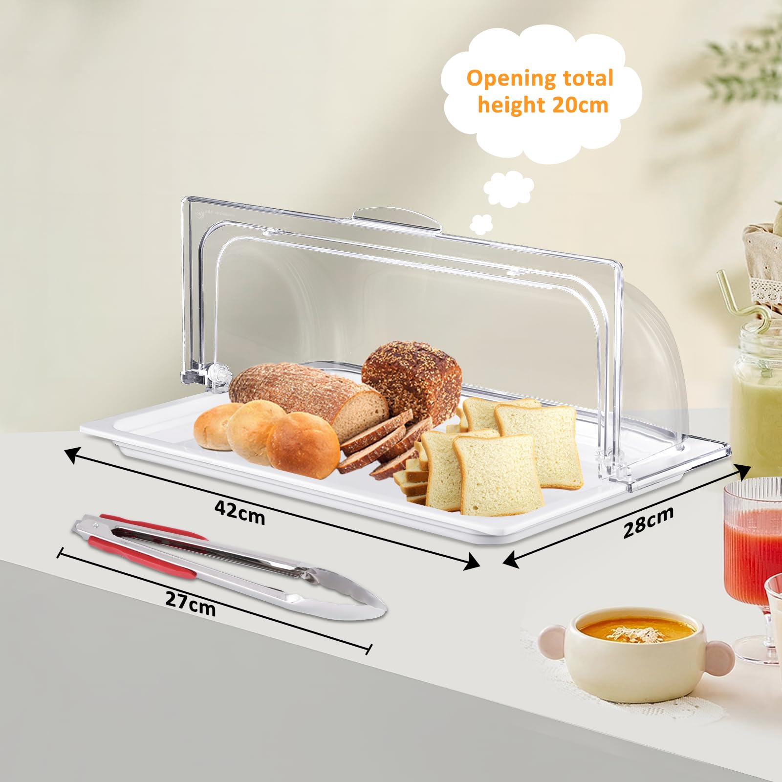 BAOSHISHAN Vetrina per buffet 42 × 28 × 20 cm Vassoio per alimenti con coperchio ribaltabile su un solo lato per l'esposizione degli alimenti