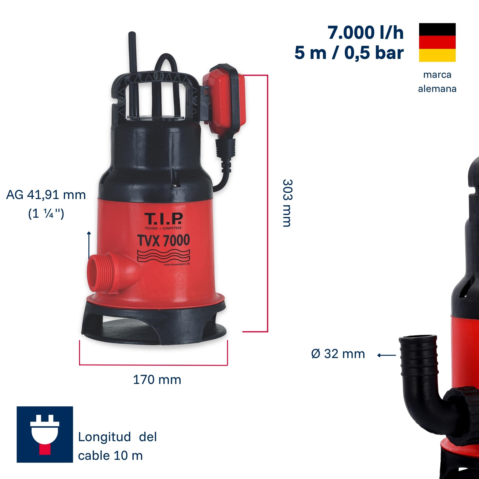 T.I.P. 30268 Bomba de inmersión para aguas residuales TVX 7000