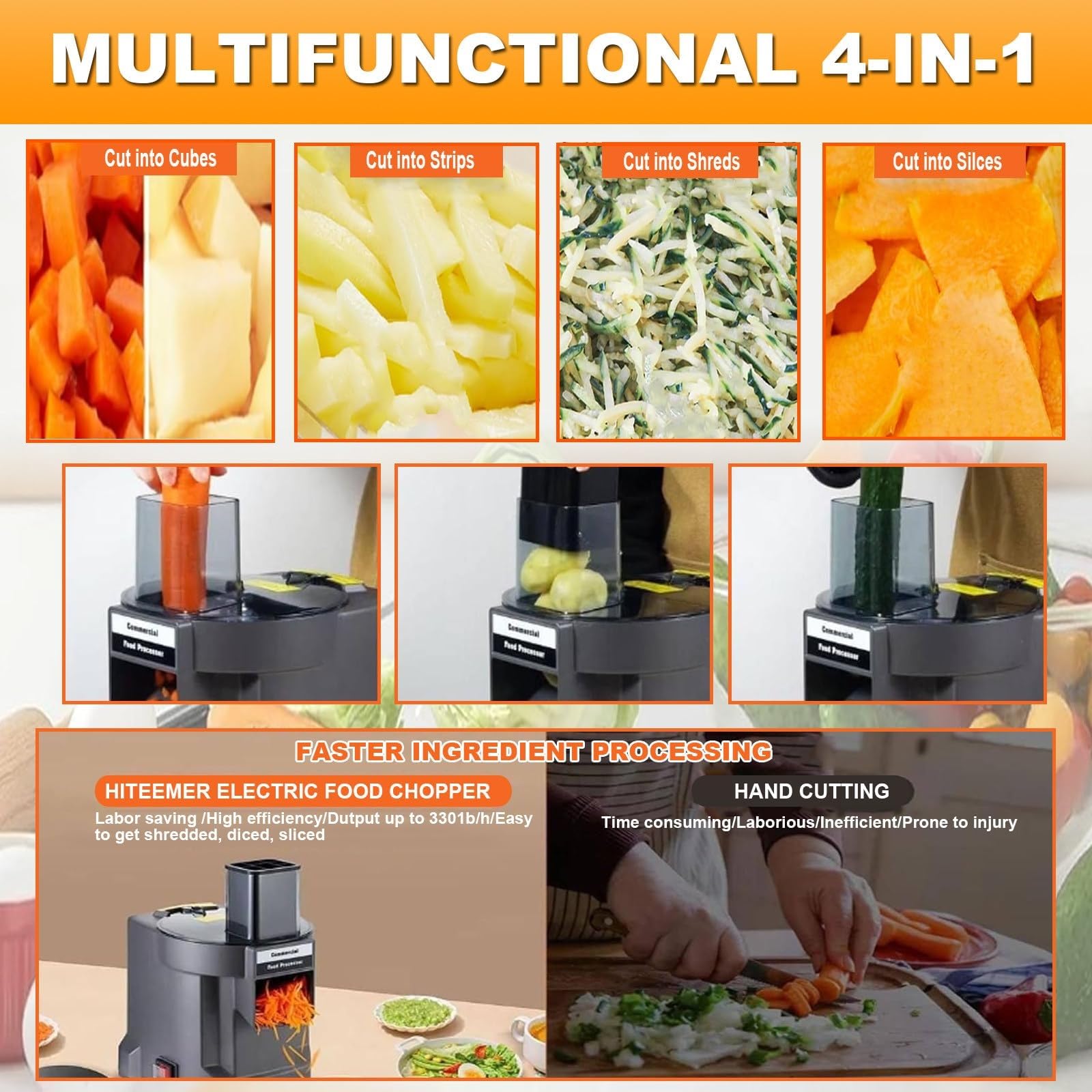 Picadora de Verduras multifunción, picadora eléctrica de Verduras, cortadora automática para rallar cebollas y Cortar Patatas con 4 Cuchillas.