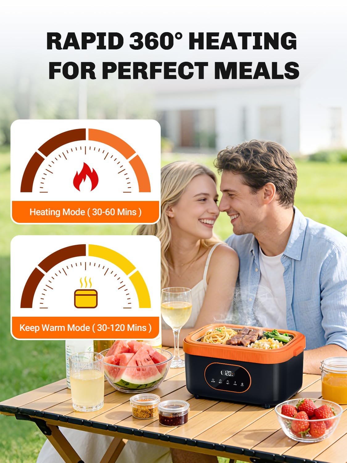 Inkbird Contenitore per il pranzo elettrico, 60 W, con funzione di riscaldamento rapido, ricaricabile, portatile, 1,5 l, a tenuta stagna, riscaldato, per ufficio, camion, esterno