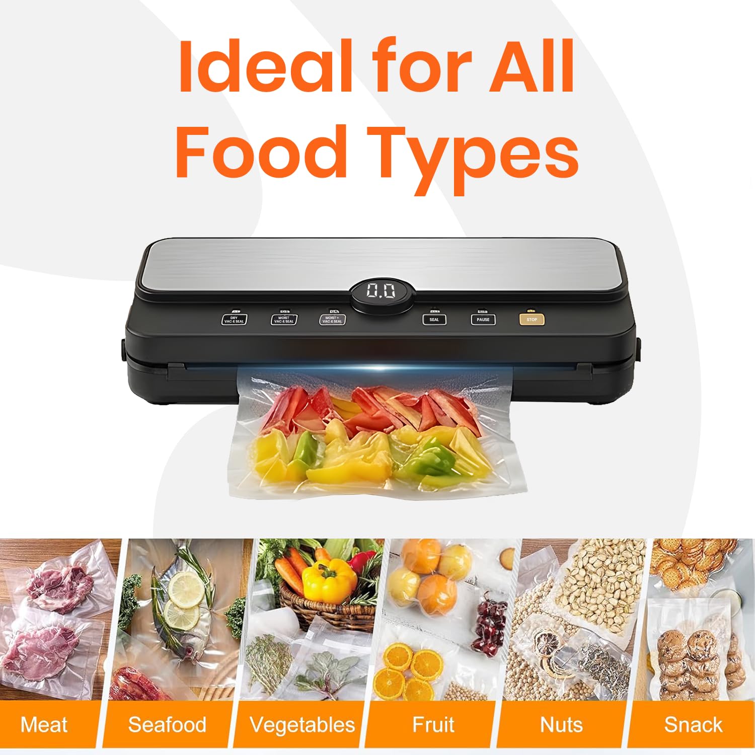 Macchina sottovuoto | Elettrodomestico compatto da cucina per la conservazione di alimenti freschi | Guarnizione automatica One-Touch | 4 modalità intelligenti: secco, umido, umido e freddo |