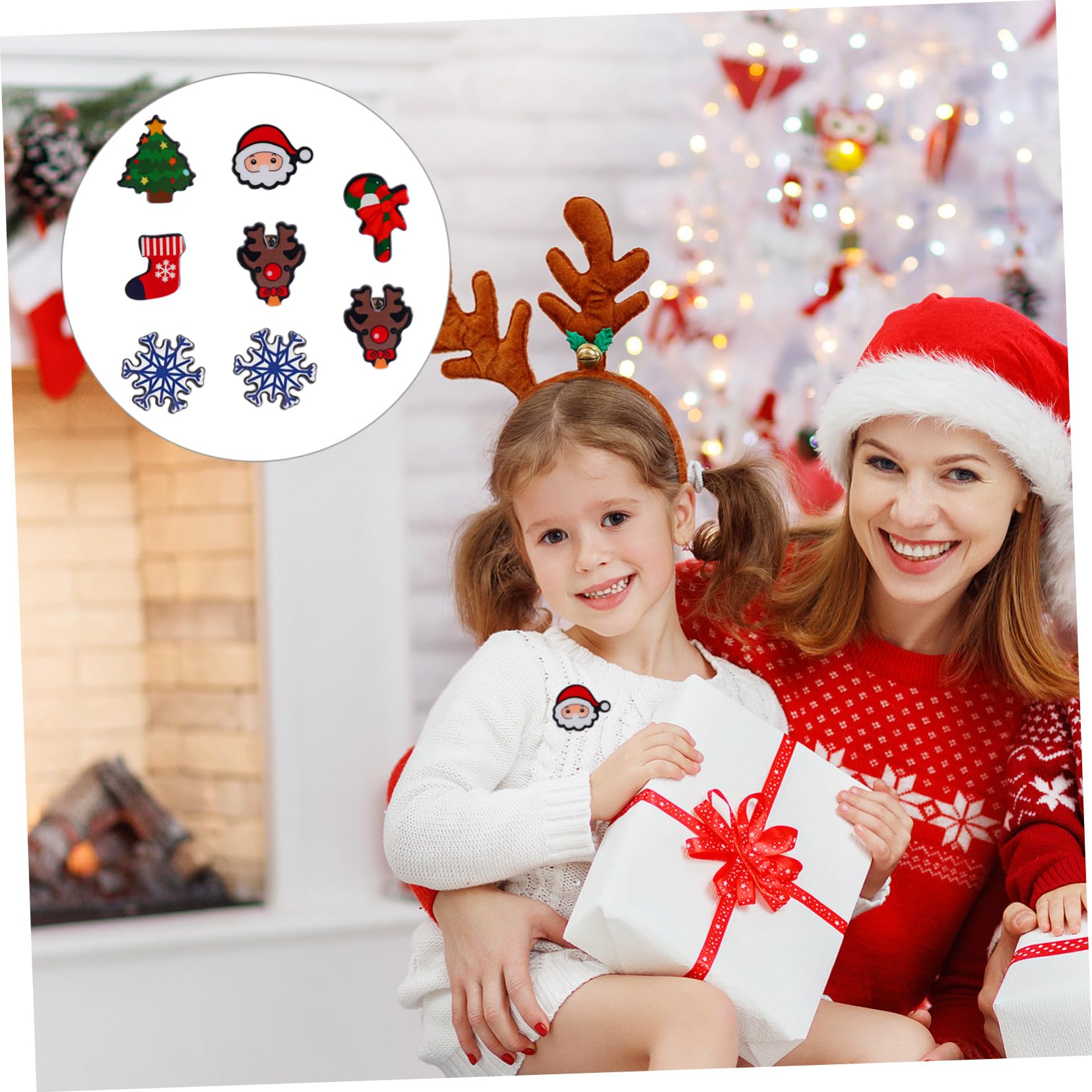 8 Broches Navideños Divertidos Dibujos Animados para Decorar Disfraces Estilo Aleatorio