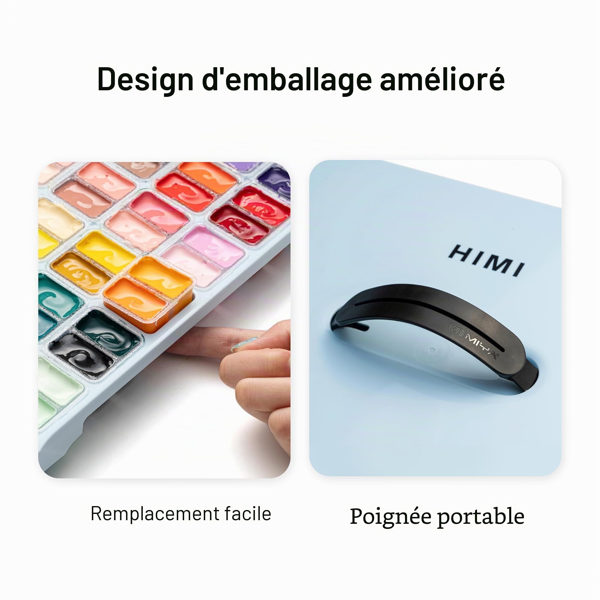 HIMI Ensemble de peinture gouache double tasse, 112 couleurs, 12 g, non toxique pour toile et papier, fournitures artistiques pour professionnels et débutants (bleu glacier)
