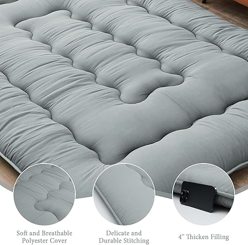 Miniatura 4 de DAICO Colchón japonés de suelo tipo futón, tamaño individual, 39 x 80 pulgadas, 4 pulgadas, tapete de tatami grueso, tapete plegable enrollable para