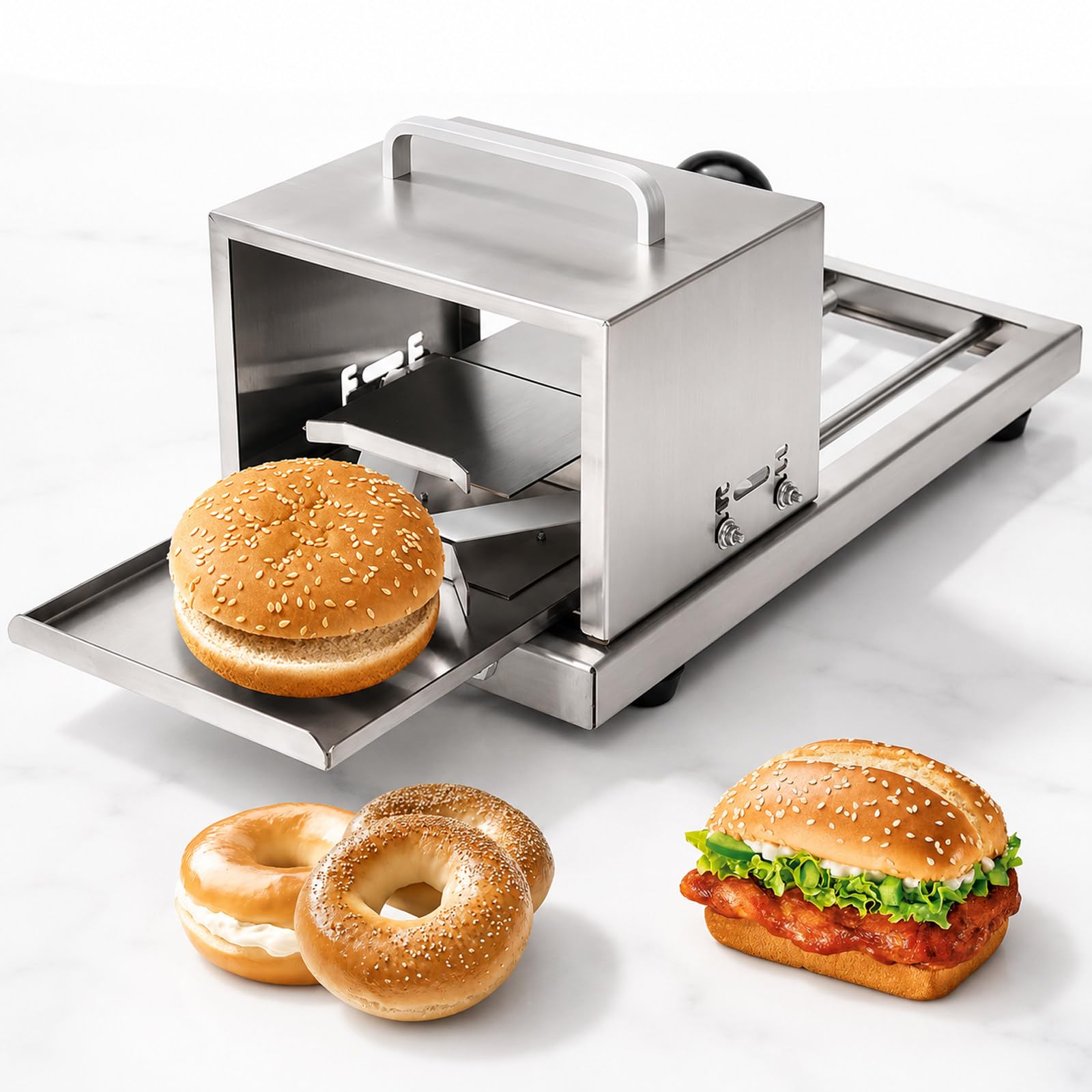 MIAOXIAOLONG Adjustable Bagel Slicer for Large & Small Bagels – Stainless Steel Manual Bun Cutter with 4 Settings (0.7"-1.4"), Even Slicing, Dishwasher Safe, for Home & Commercial Kitchens