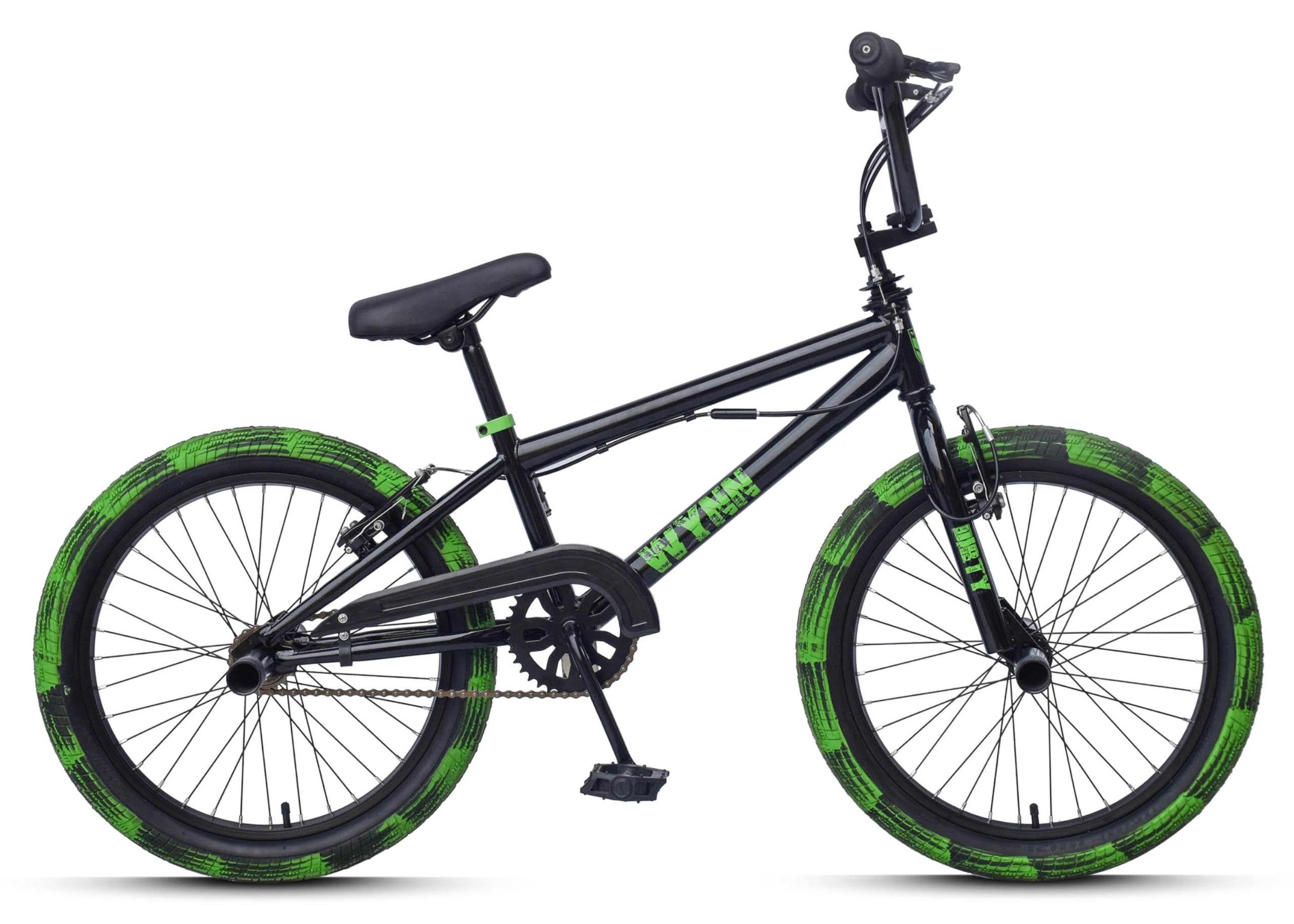 WYNN BMX Freestyle BMX-Bike Bikes Fahrrad 20 Zoll Dirty Rahmenhöhe 28 cm Fahrräder für Kinder Erwachsene V-Brake Schwarz-Orange/Schwarz-Grün