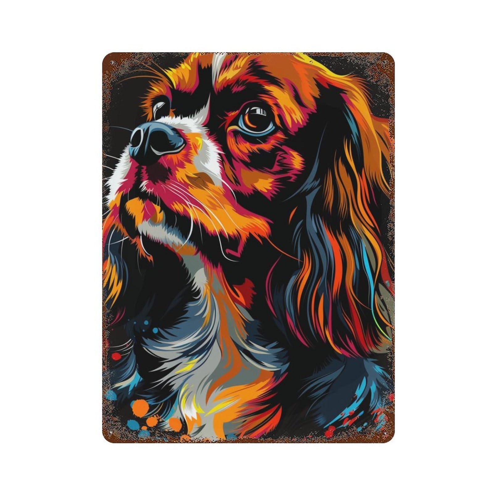 Colorful Cavalier King Charles Spaniel Art Print 15.7"x11.8" Decorative Tin Sign, Retro Wall Decor for Bistro, Counter And Cafe Decor