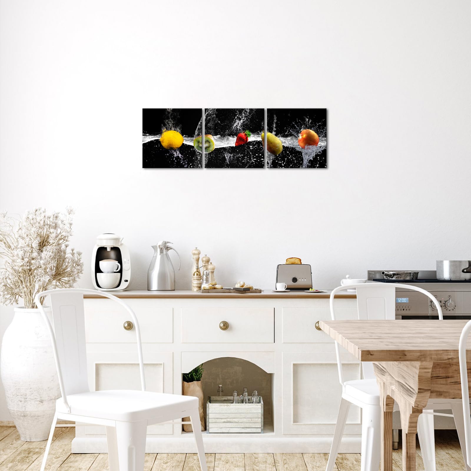 Apicoture kitchen wall art canvas Fruit dancing Wall Decor Strawberry Lemon Printed On Canvas Picture Art Wall Decoration,12"x16"x3panels