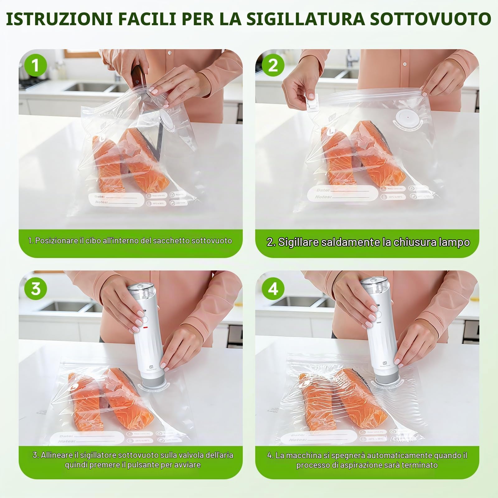 3 in 1 pratica macchina sottovuoto compatta con serbatoio d'acqua, saldatrice per alimenti con 15 sacchetti riutilizzabili, 10 coperchi per barattoli Mason, ricarica USB, freschezza garantita