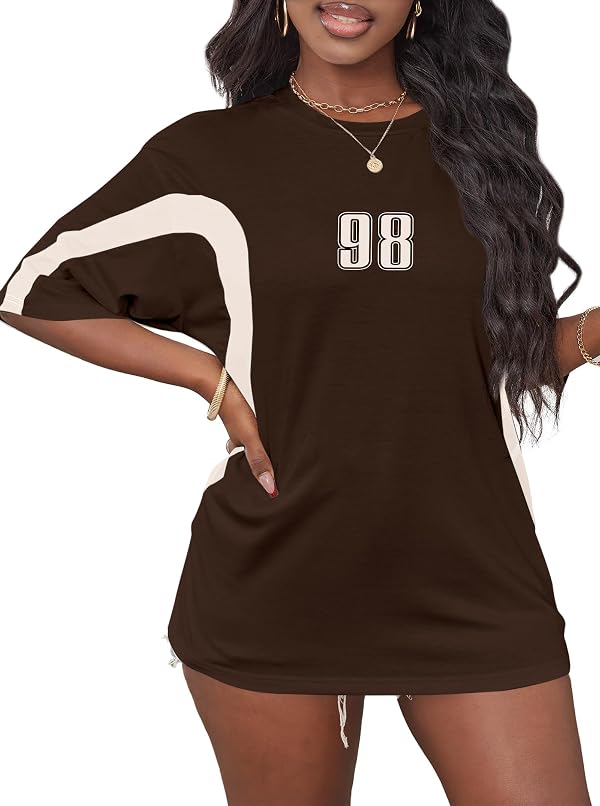 Hilinker Womens Oversized Color Block Graphic Tees Brown White Large by Hilinker - Used condition - Image 3