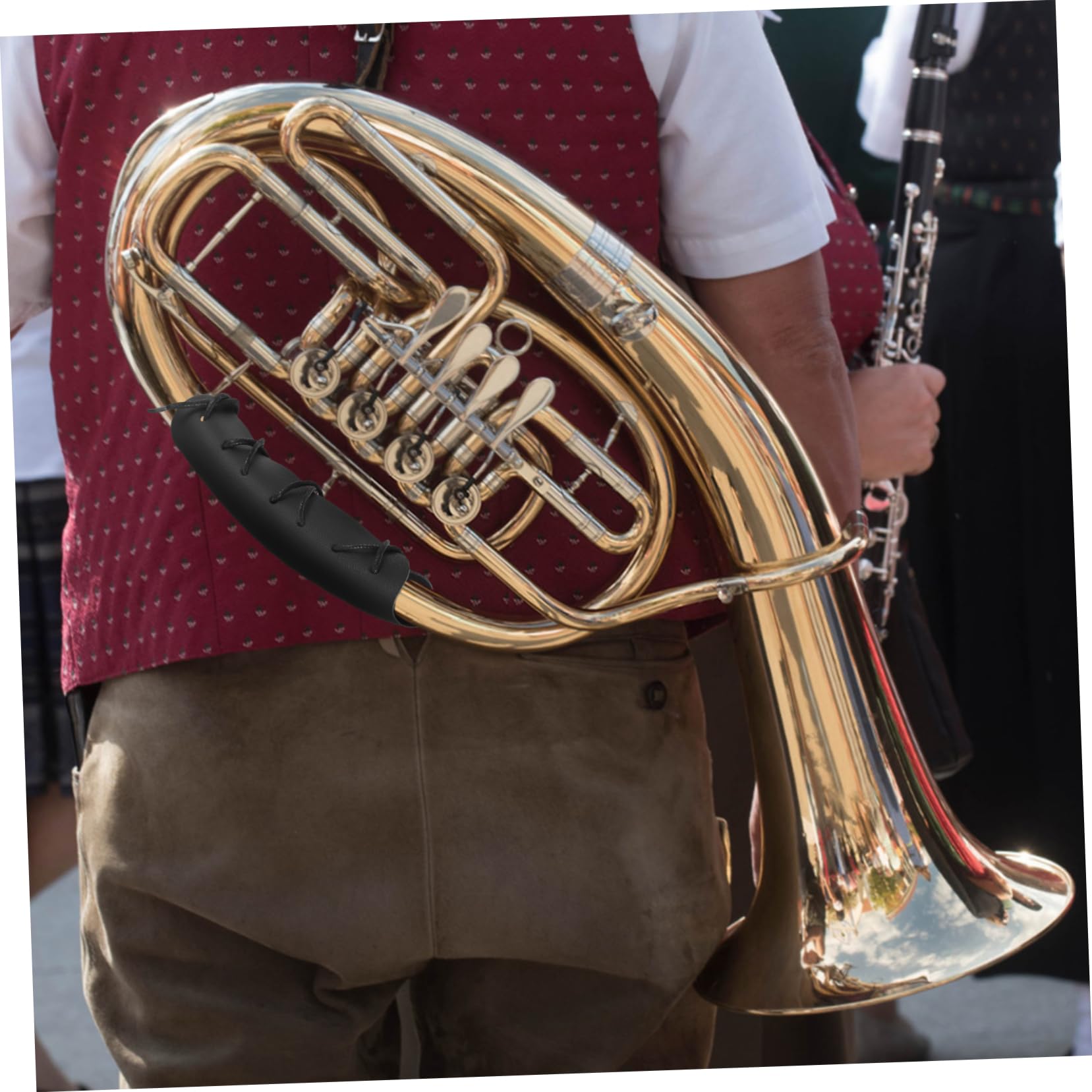 ibasenice Protezione Guardia Antiscivolo per Corno Francese con Cinghia in Pu Nero e Impugnatura Comoda per Strumento Musicale