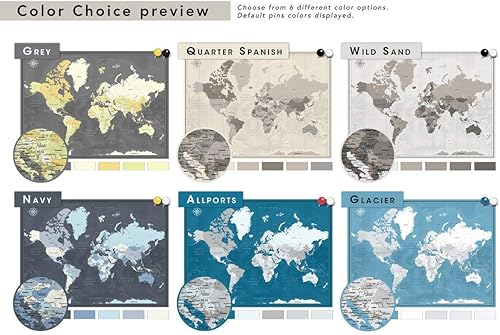Miniatura 4 de Mapa de viaje con alfileres y cita personalizada, póster de mapa del mundo, mapa de viaje personalizado, 24 x 32 pulgadas hasta 40 x 53 pulgadas