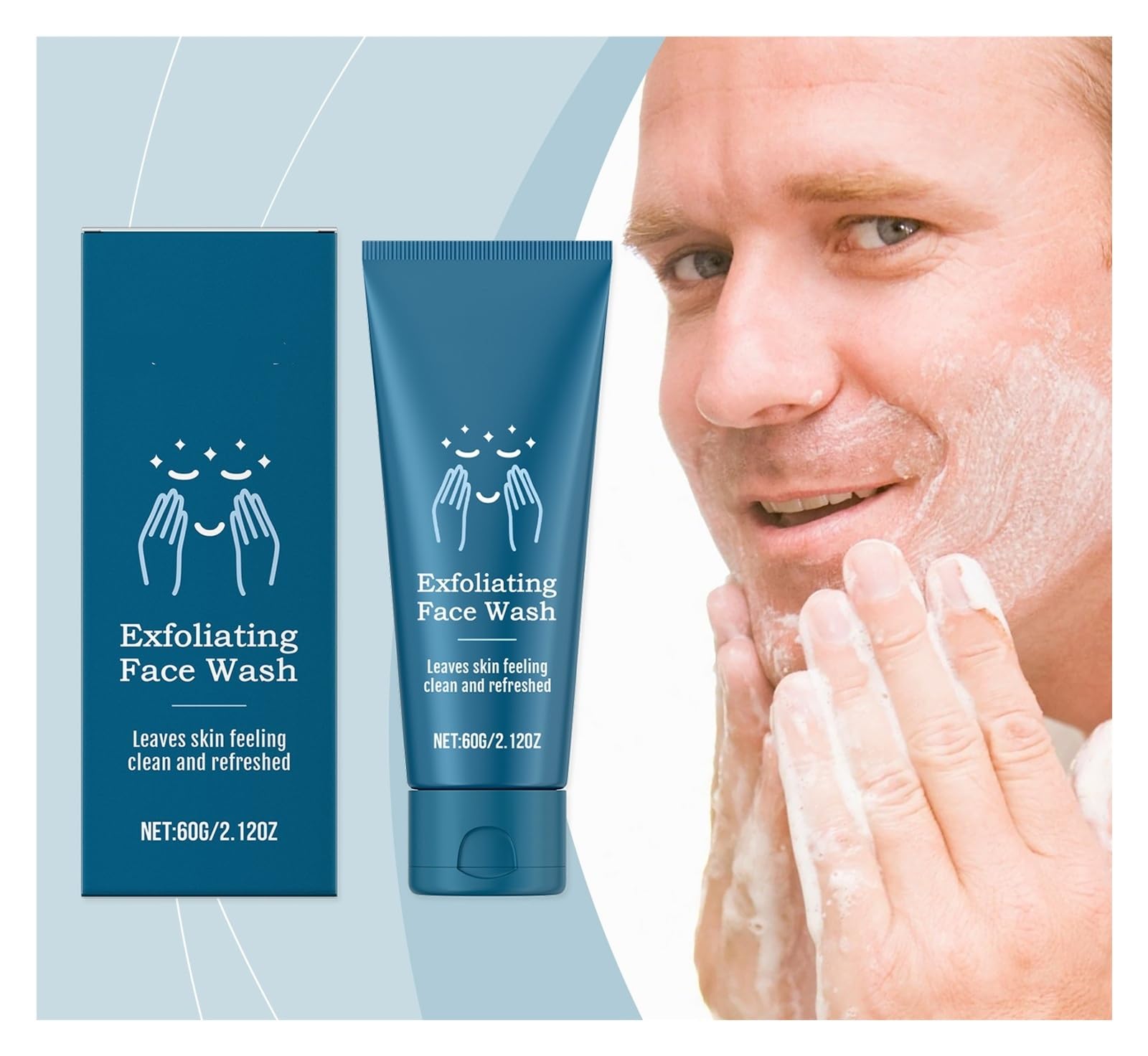 Detergente esfoliante for uomo da 60 g, deterge delicatamente la pelle, idrata e lascia una sensazione di freschezza(2pcs)
