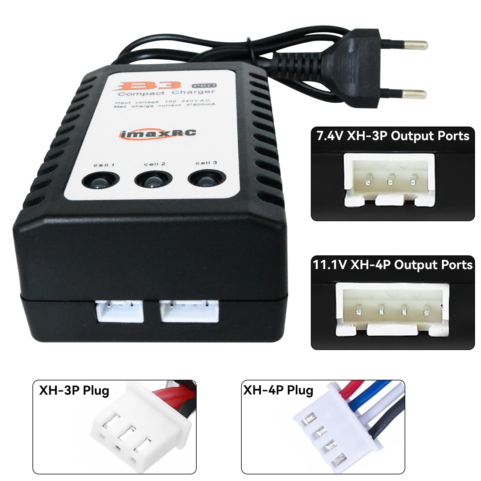 Caricatore Lipo B3, 10 W, per batterie 2S 3S (7,4 V, 11,1 Volt) RC Car Balancer Caricatore con spina XH3P e XH4P per RC Auto Drone Boat Airplane Monstertruck Quadcopter Airsoft - 4