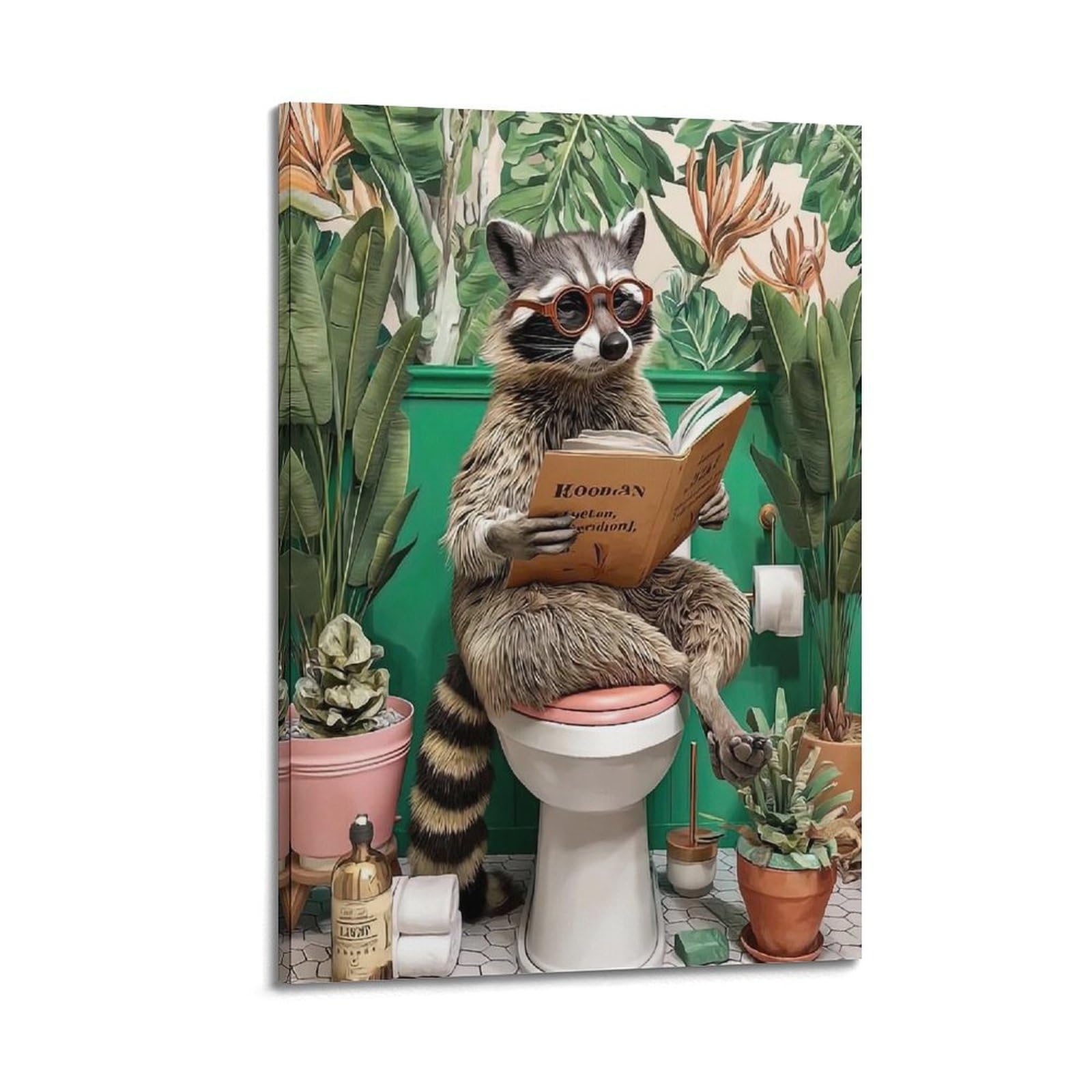 ESTE Funny Raccoon Bathroom Toilet Artwork Poster Decorative Painting Canvas Modern Art Picture 24x36inch(60x90cm)