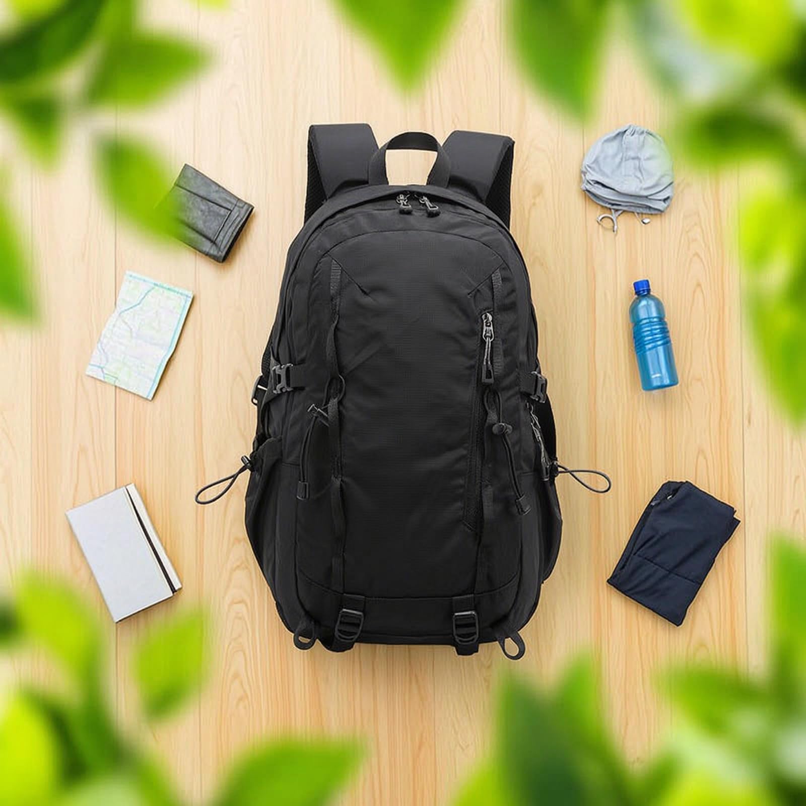 Milageto Zaino con Spallacci Imbottiti Multitasche Zaino con Tasche Laterali Ergonomico Borsa per Pendolari, Viaggio, Array, Nero