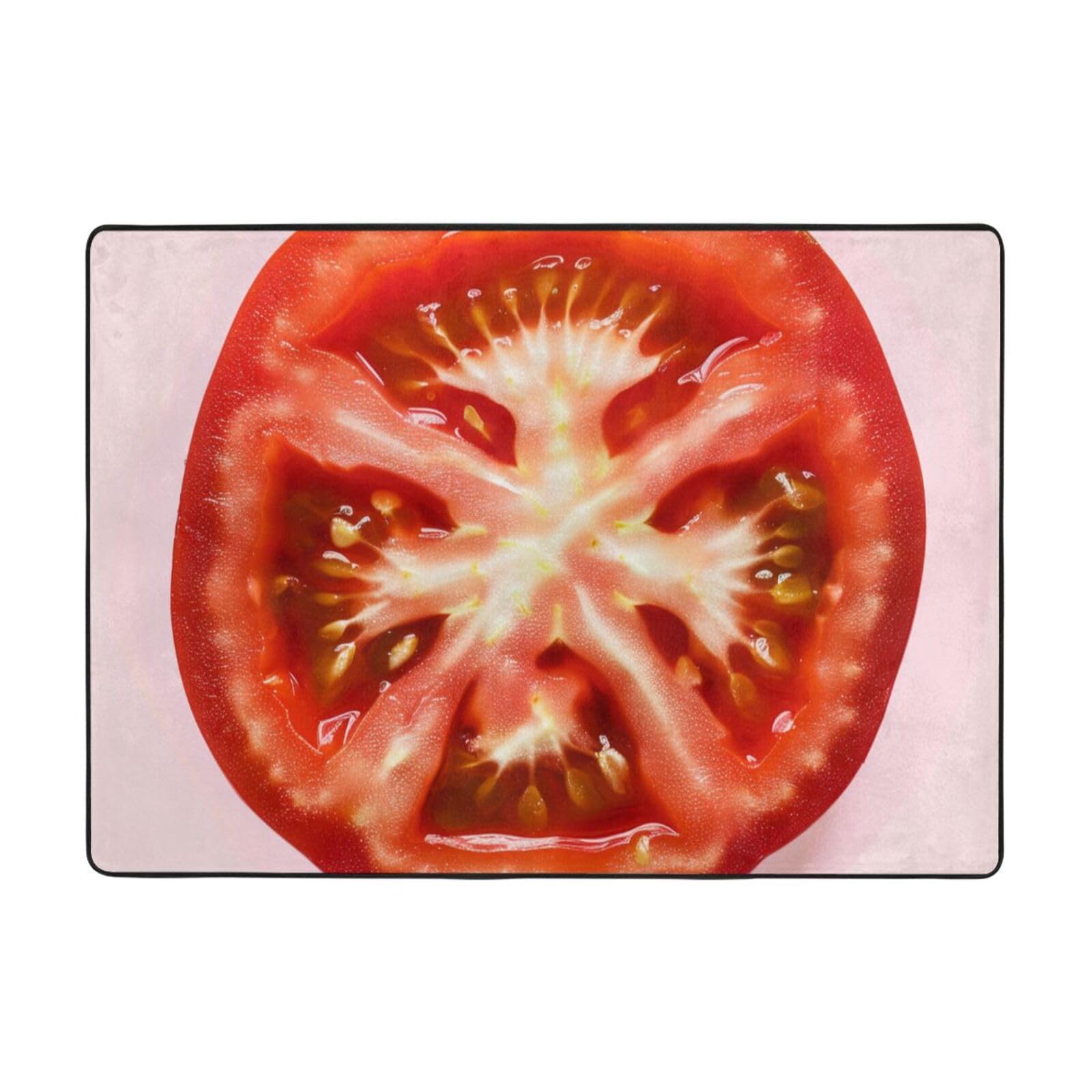 Tapis tranche de tomate lavable et résistant 203 x 147 cm pour salle à manger