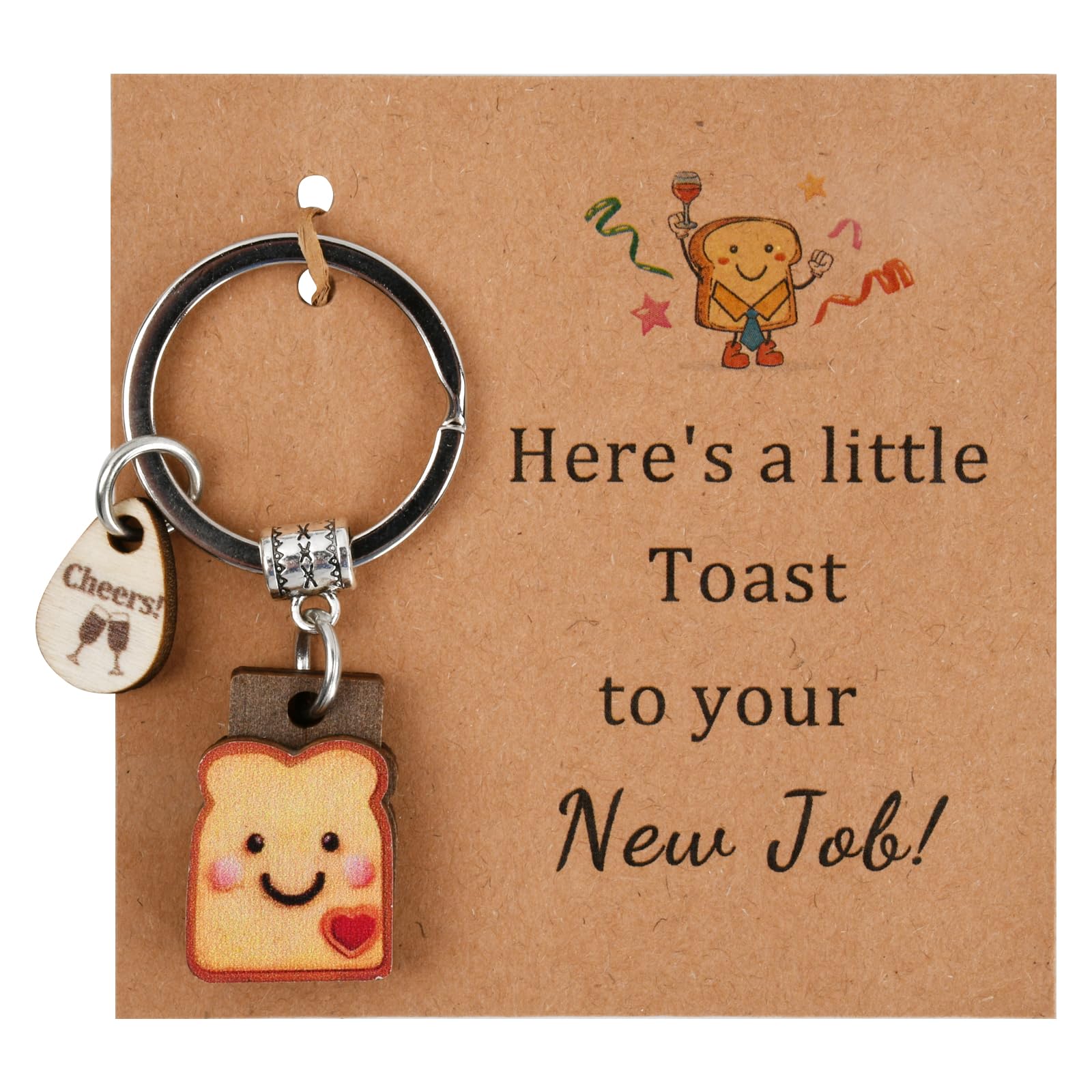 Kemay New Job Gifts for Women Good Luck Wooden Toast Keychain Leaving Gifts for Colleagues Female Coworker Farewell Presents Teacher Retirement Congratulations Keyring