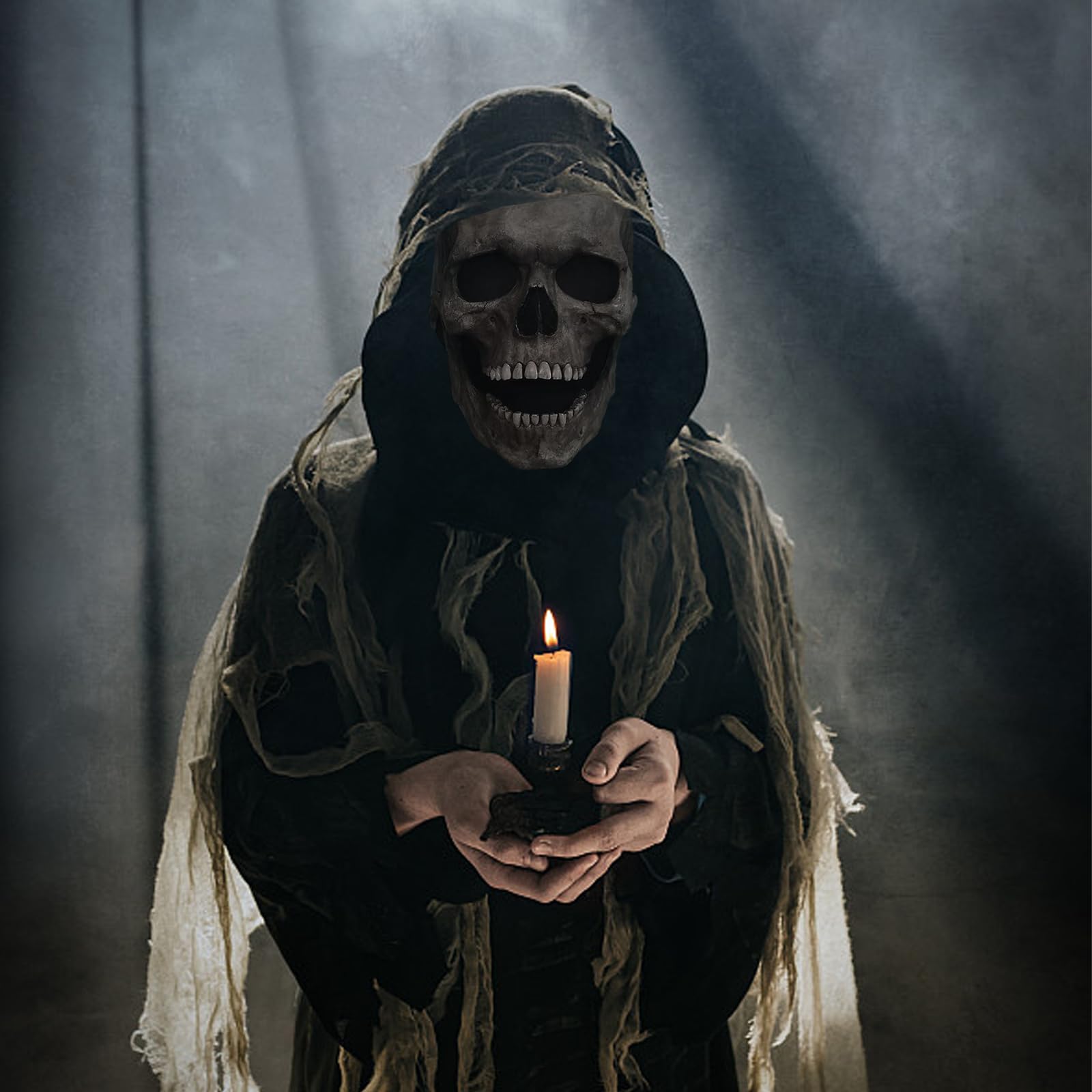 Creepy Latex Full Head Skull Mask With Movable Jaw – Realistic Halloween Cosplay Prop