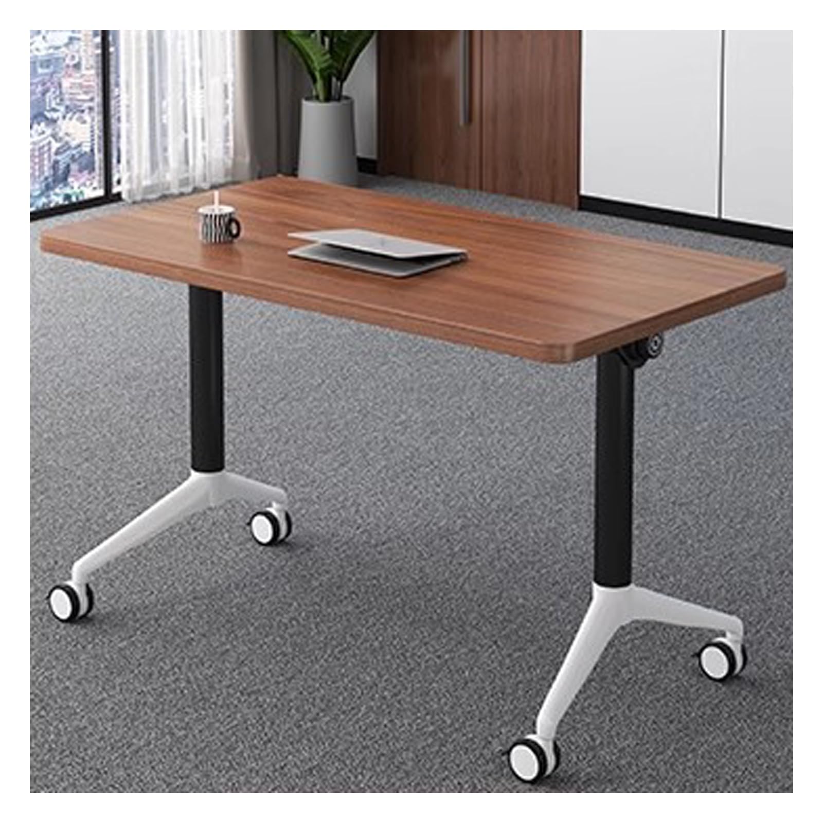 Table de conférence Pliante et Mobile, Bureau Multifonctionnel Assis-Debout pour Bureau, Salle de Formation, Salle de Classe, réception - Portable, Marron, 120 x 50 x 75 cm