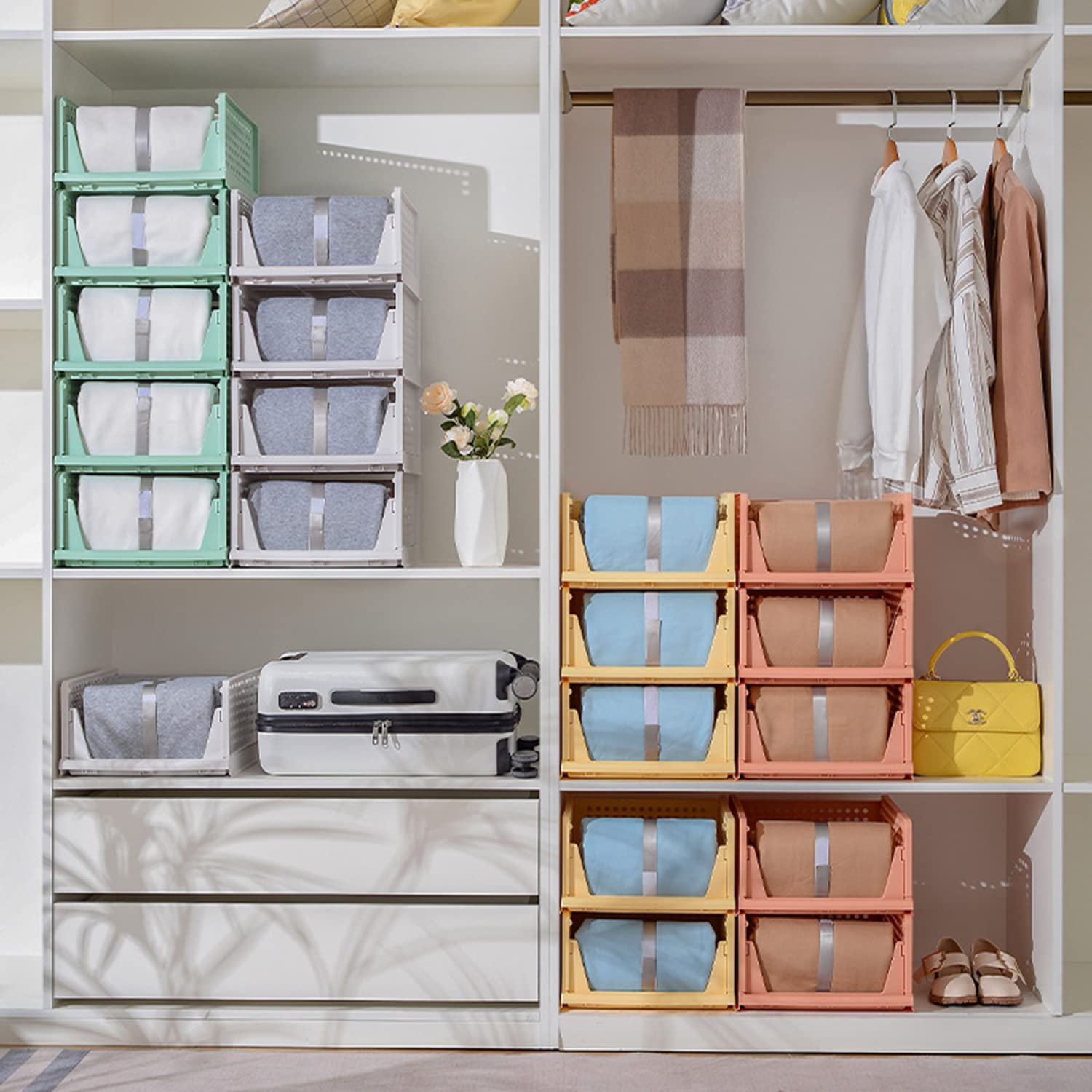 Faltbar Schrank Organizer Plastik Stapelbare Kleiderschrank Aufbewahrungsboxen Ausziehbare Schublade für Küche Schlafzimmer Badezimmer Küche, Haushalt & Wohnen