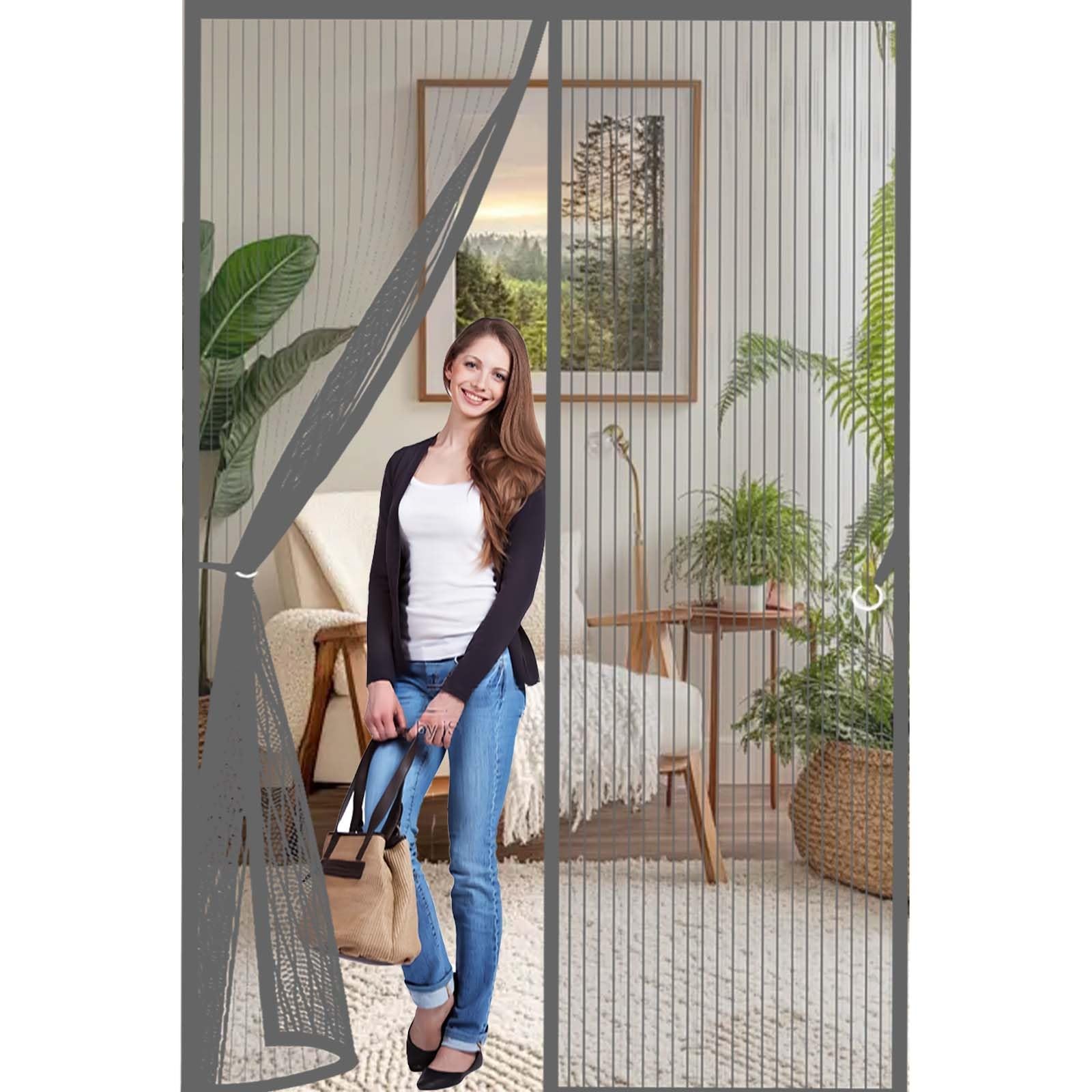 Fly Nets 145x183cm(WidthxHigh) Powerful Magnets and Full Frame Magic Tape, No Drill Installation Heavy Duty Mesh Bug Curtain Lets Fresh Air in, Hundreds of Sizes, Grey