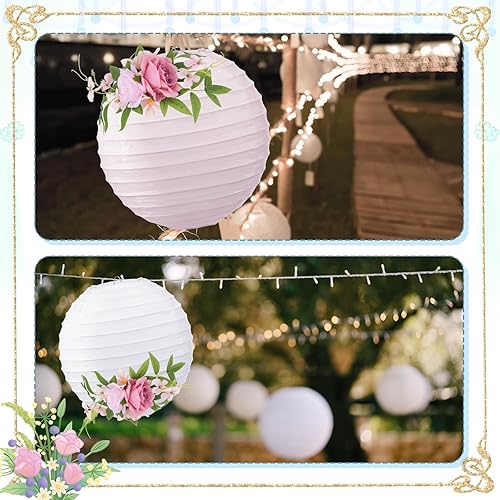 Miniatura 5 de Lyrow 24 linternas de papel blanco (tamaño de 12 pulgadas, 10 pulgadas, 8 pulgadas), pantallas redondas de papel chino japonés para colgar en bodas,