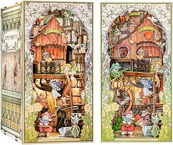 Cutefun Elven Paradise,DIY Book Nook Kits for Adults - Wooden Dollhouse- 3D Puzzle with LED Lights - Miniature House Kit for Collectors and Decorations