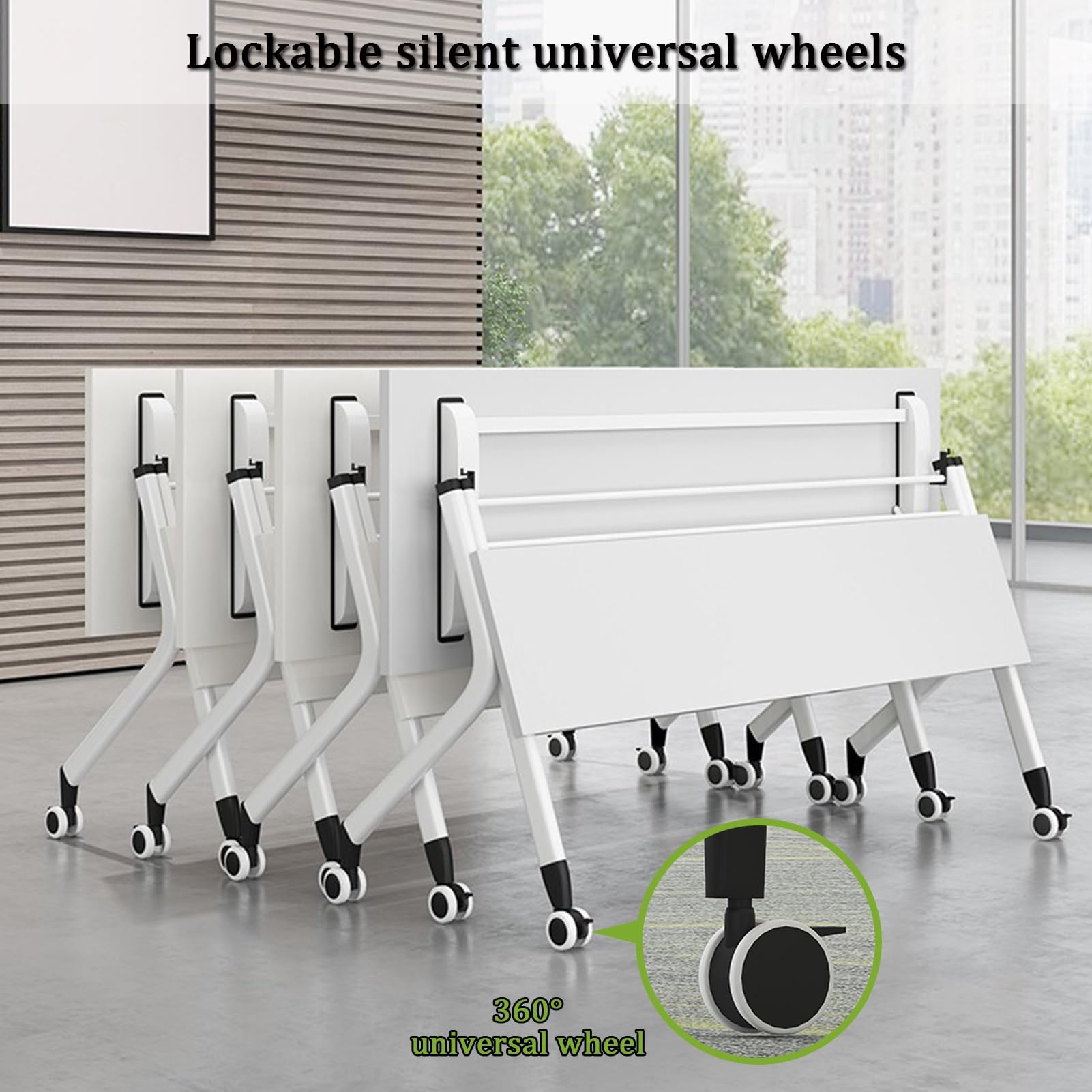 Mobiles, klappbares Konferenztisch-Set für Schulungszwecke – 2 Stück, 160 x 50 x 75 cm, rechteckige, klappbare Besprechungstische auf Rollen, geeignet für Büro und Klassenzimmer