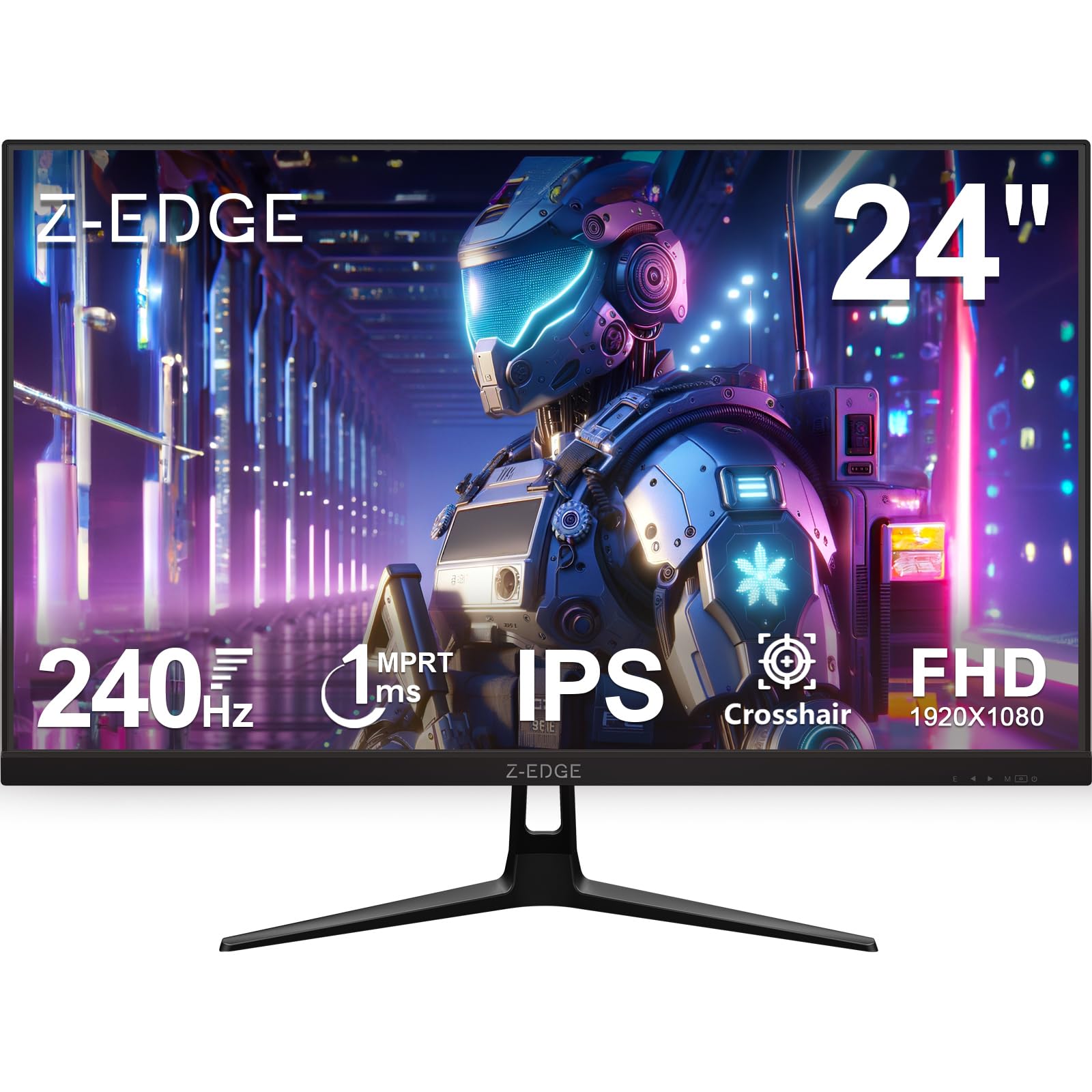 Z-Edge Gaming Monitor 24 Inch, 240 Hz, IPS Panel, 1 ms, FreeSync, FHD (1920x1080), Gaming Monitor 16:9, Adjustable Tilt, 2× HDMI 2.0 and 2× DP 1.4, 350 CD/m², HDR10, VESA 75×75 mm