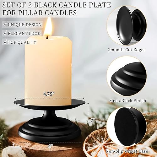 Miniatura 5 de 2 portavelas dorados para velas de pilar, velas de tarro y pilares LED, placa de vela de metal de 4.75 pulgadas, portavelas decorativo para mesa,