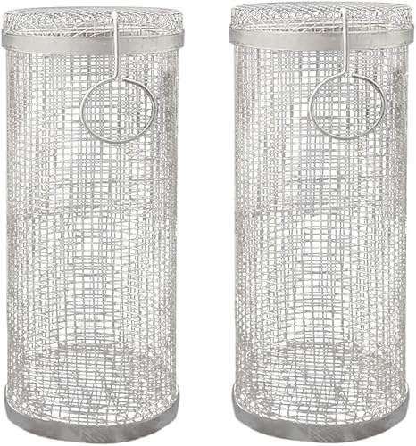 Falytemow Cesta rodante redonda de acero inoxidable, tambor asado para hornear, parrilla rotativa para barbacoa, parrilla de malla para acampar para