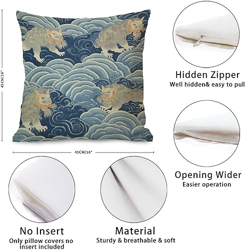 Miniatura 10 de Zyadsinoudor Asian Style Throw Pillow Case Blue Red Cream Ikat Pillow Case Japanese 24x24in Decorative Pillow Home Cotton Linen Elegant Throw Pillow