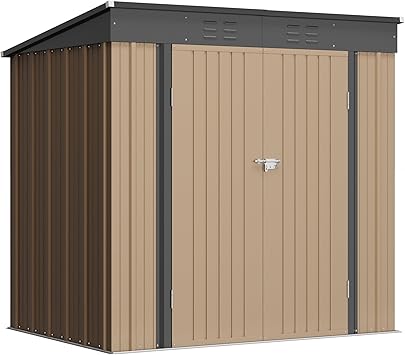Greesum Outdoor Storage Shed All Weather 6FTx4FT Metal Garden Shed with Lockable Double Doors for Garden Tools, Toys and Sundries,Brown