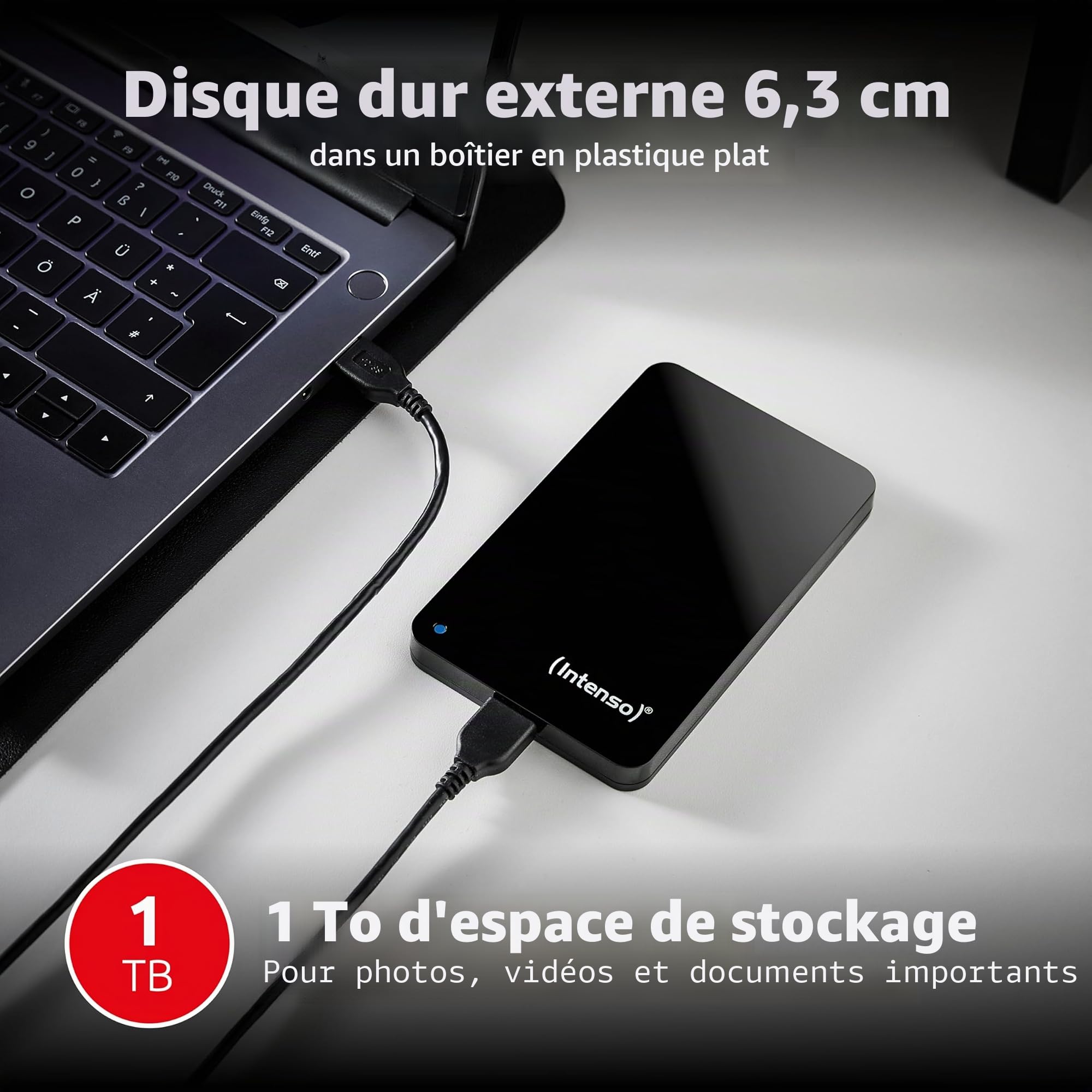 Intenso Disque Dur Portable 2,5" 1 to - Disque Dur Externe avec USB 3.2 Super Speed Gen 1 x 1 - Stockage Rapide au Design Compact - 5400 TR/Min - Cache 8 Mo - Plug & Play - Certifié reconditionné