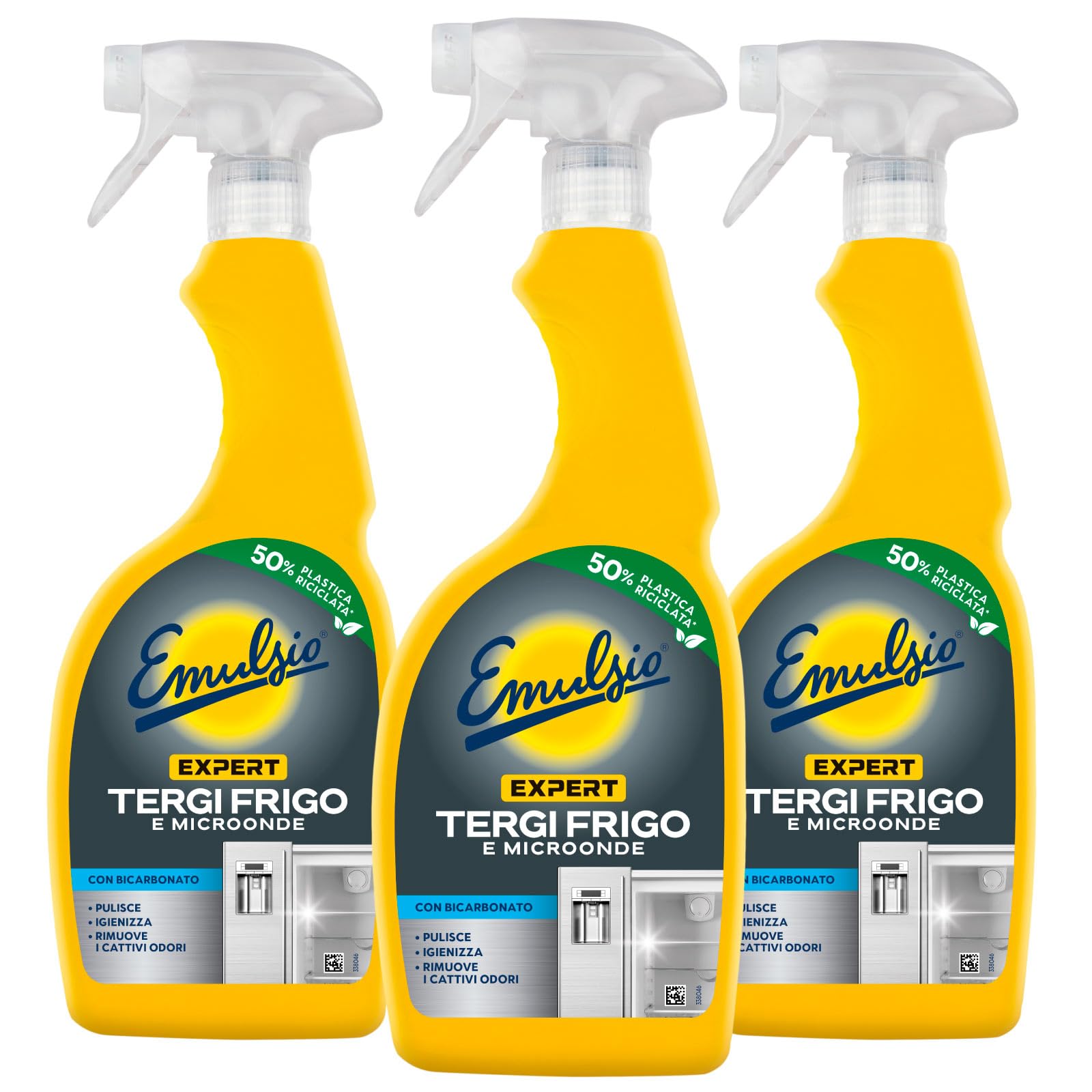 Emulsio Expert Tergi Frigo e Microonde Detergente Spray con Bicarbonato Rimuove Sporco e Cattivi Odori Igienizza le Superfici Interne degli Elettrodomestici della Cucina - 3 Flaconi da 600ml