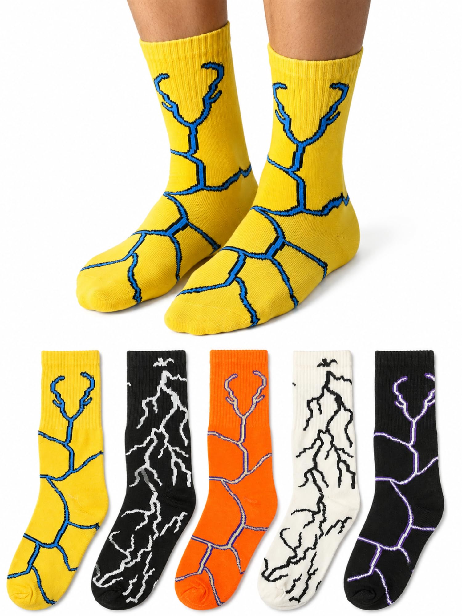 Lightning Crew Socks for Men | Pack of 6 Cotton Fashion Socks-image-36
