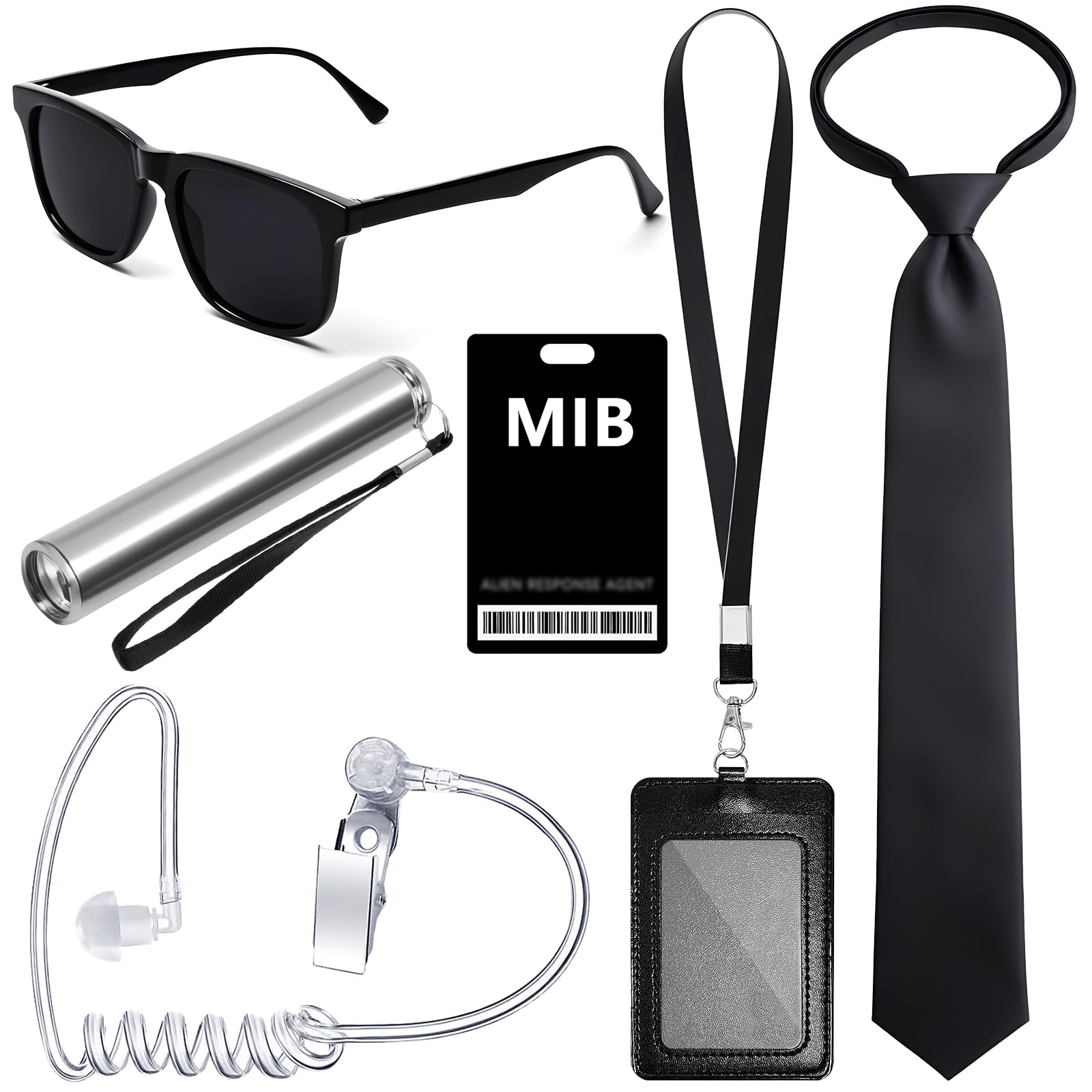 Agent Costume Secret Service Costume Set Spy Costume Accessories for Halloween Men Women Black Outfit
