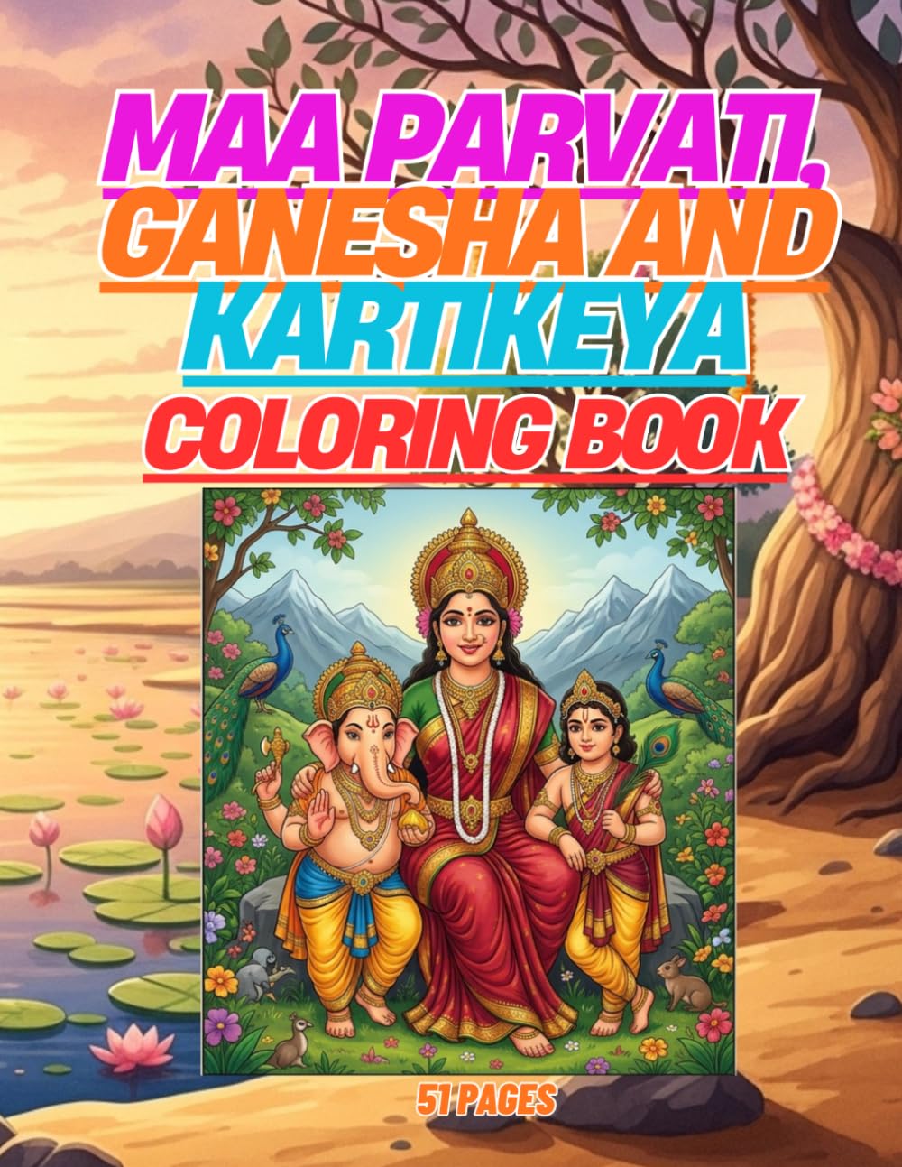 Maa Parvati, Ganesha and Kartikeya Coloring Book: imple and Beautiful Coloring Pages for Kids with Divine Stories of Goddess Parvati and Her Loving Sons (Adi Shakti Kala Lok)