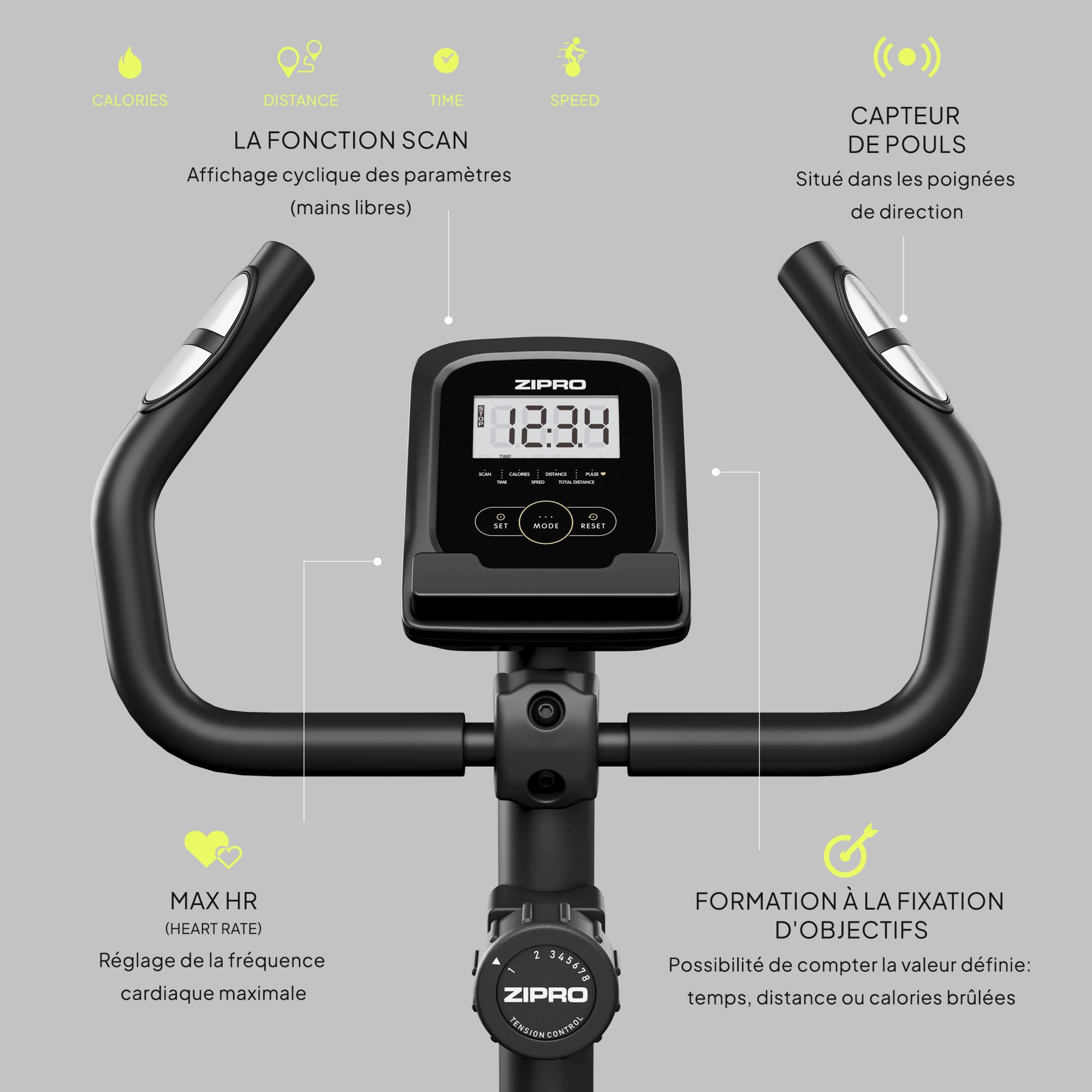 ZIPRO Cyclette da Casa con 8 Livelli di Resistenza Magnetica, Supporto per Smartphone, Schermo LCD, Sella Regolabile, Cyclette per Casa per Più Esercizi, Ciclette Professionale da Camera (One S)