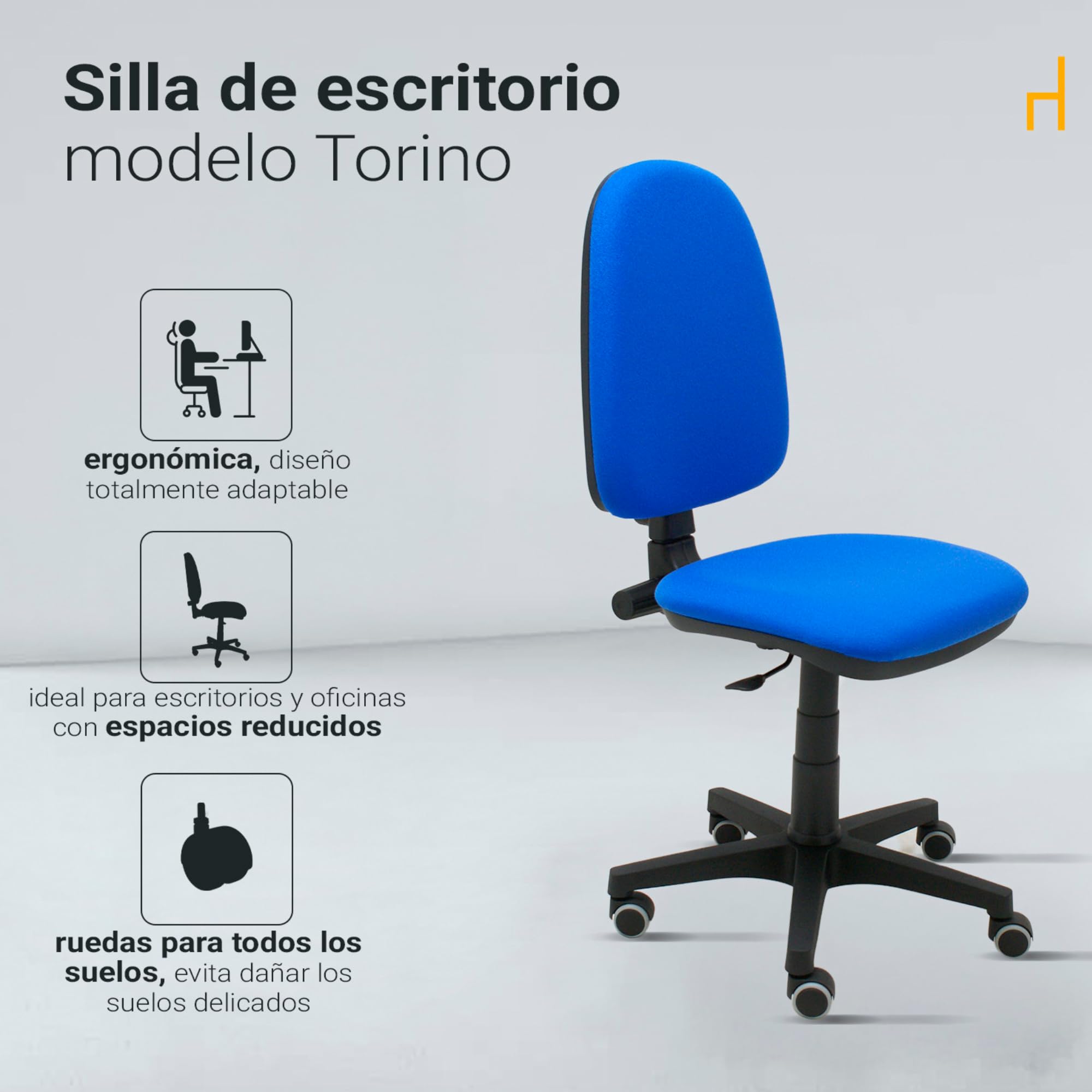 La Silla de Claudia | Silla Escritorio Ergonomica Torino | Ideal para Oficina | Respaldo Ajustable en Altura, Inclinación y Profundidad | Asiento Regulable en Altura (Azul, Sin Brazos)