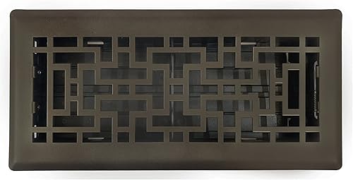 Registro de piso de diseño oriental de 4 x 12 pulgadas en acabado de bronce metálico, cubiertas de ventilación para piso del hogar, cubiertas