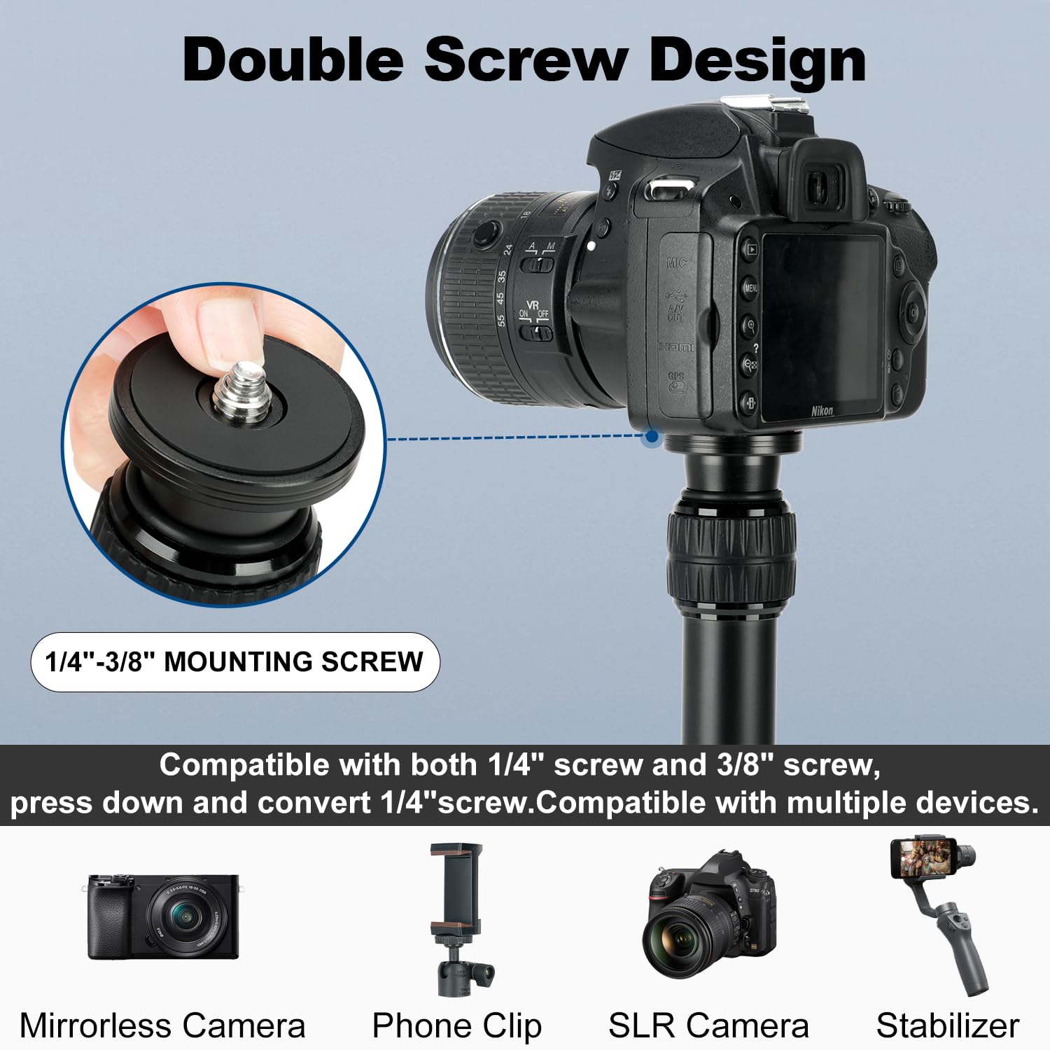 Koolehaoda Perche Télescopique en Aluminium en 2 Sections, Monopode avec Fixation Arca Swiss pour Trépieds, Rotules, Stabilisateurs et Appareils Photo, Charge Maximale 15 kg (KQ-2802A)