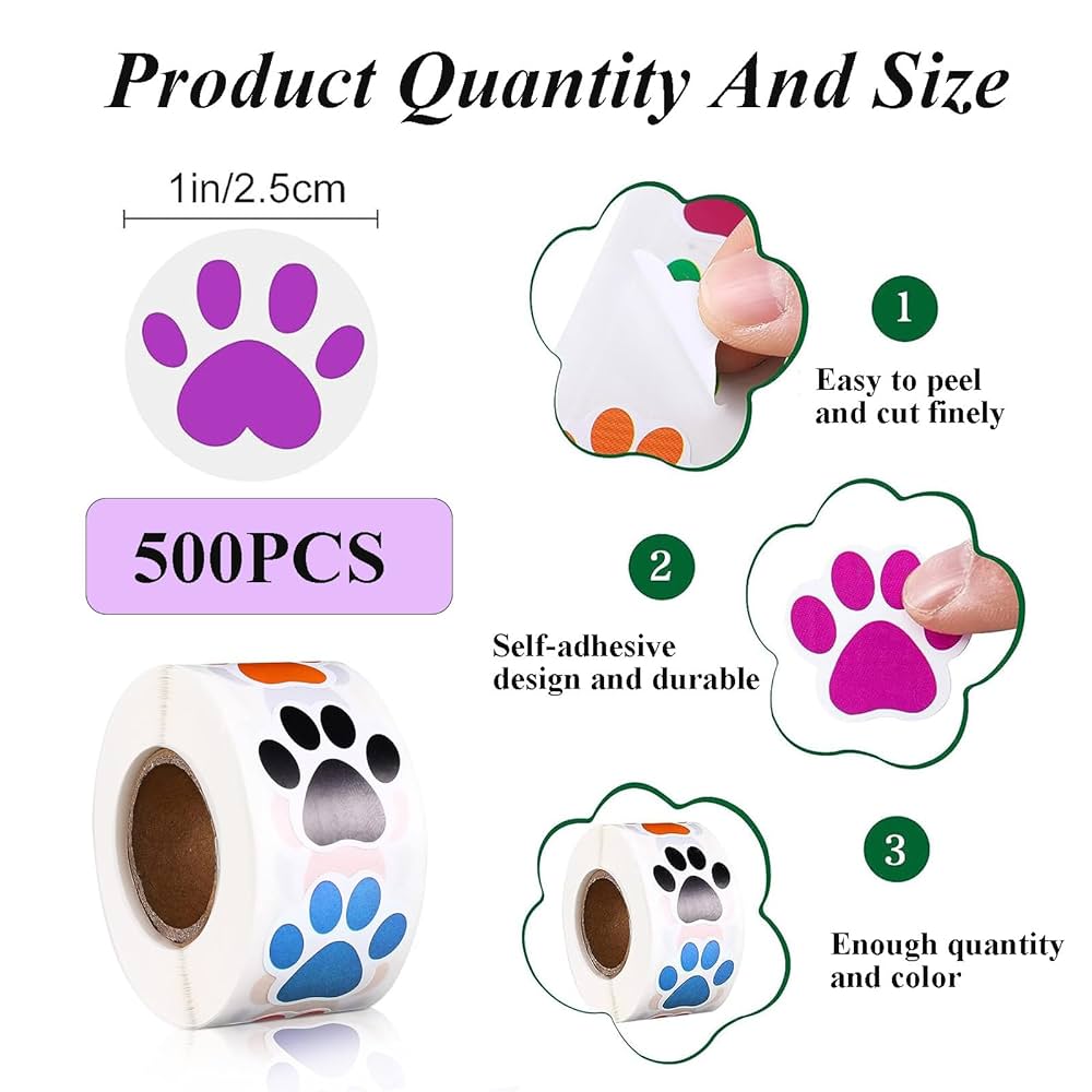 Amazon.com : 500 PCS Paw Prints Stickers, 1 Inch Colorful