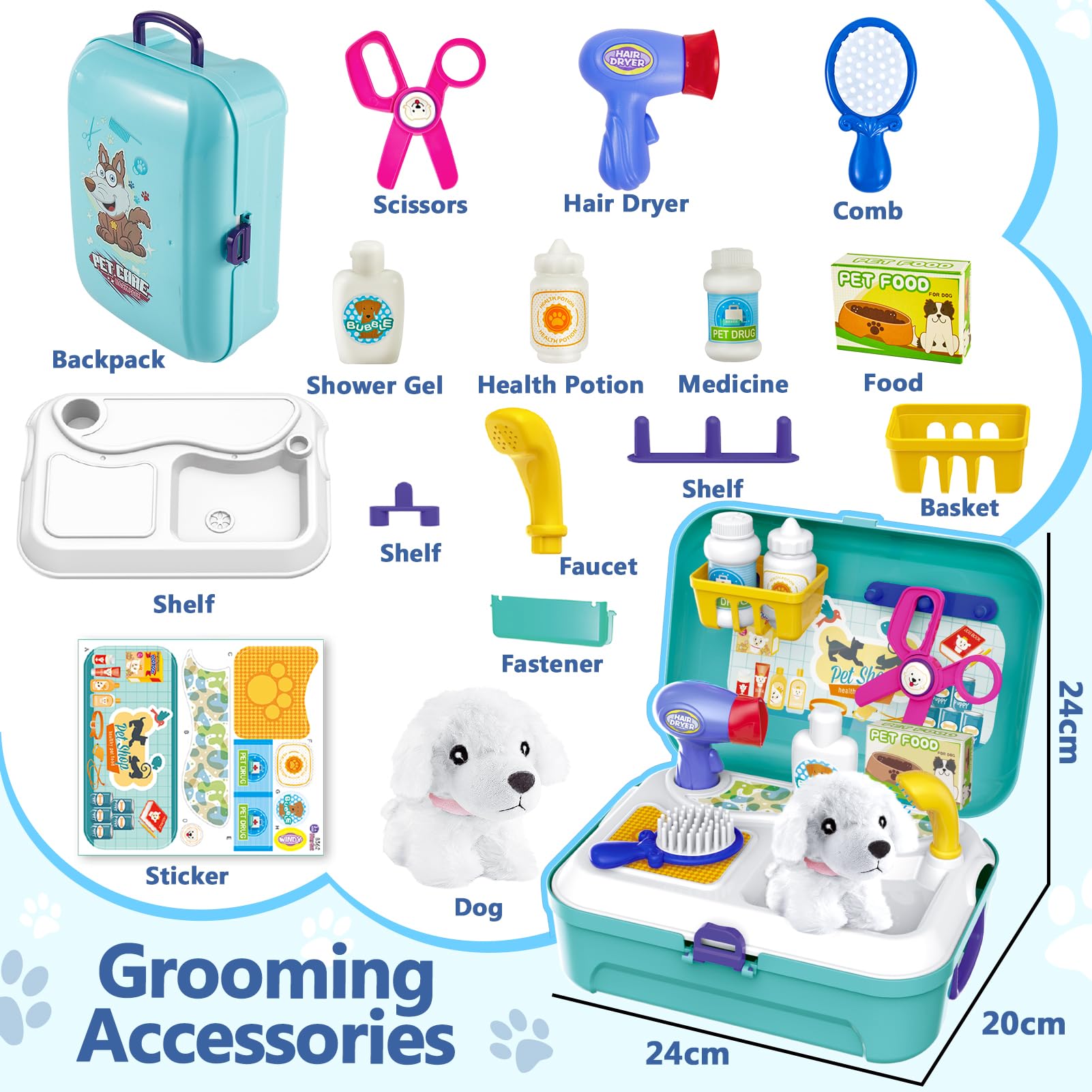 HERSITY Jouet Vétérinaire Sac À Dos avec Peluche Chien Jeux D'imitations Cadeau pour Enfants Garçons Filles 3 4 5 6 Ans