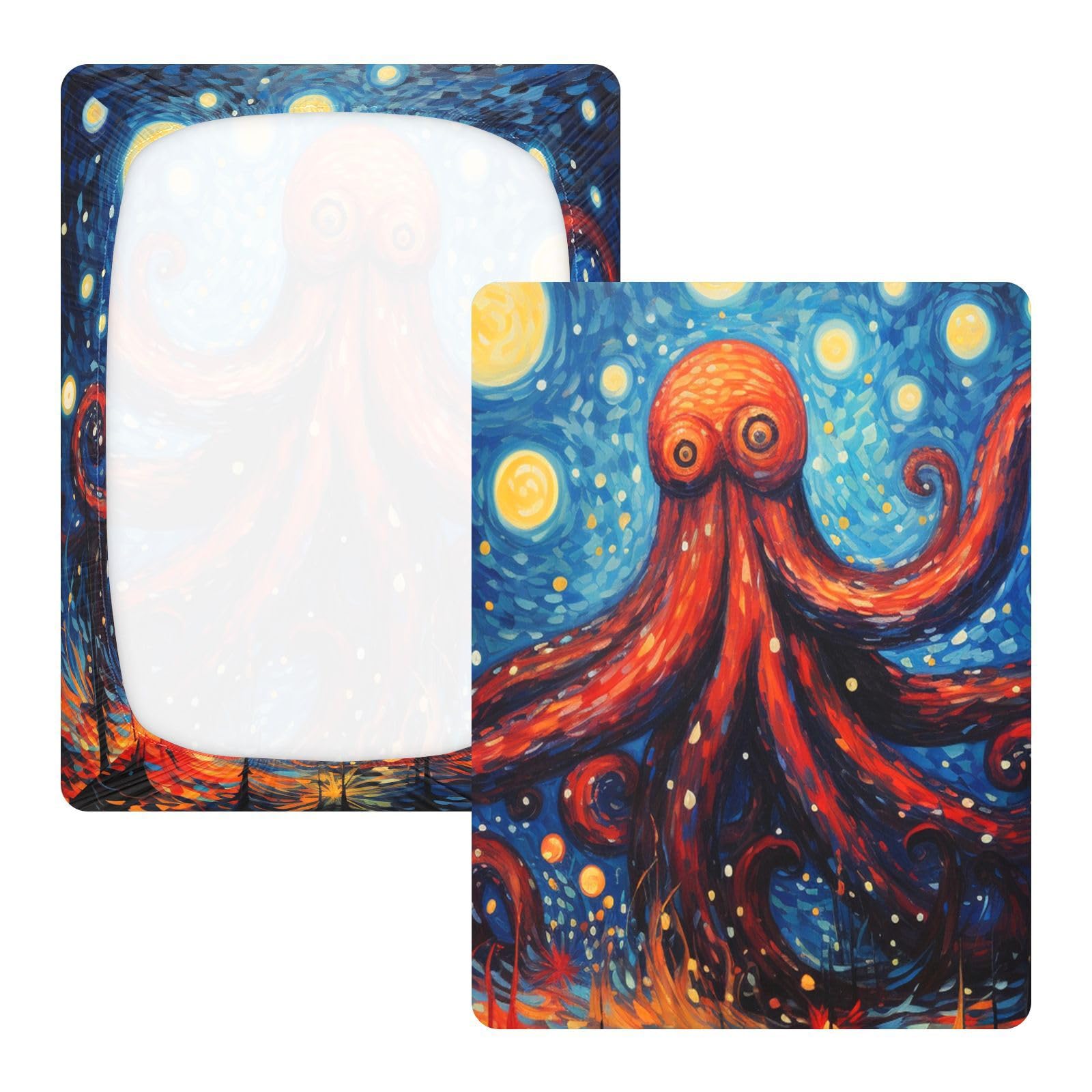 Pulpo Rojo Azul Arte Sábana de Cuna para Niños Pequeños,Sábanas de Algodón Suave para Bebés Aptas para Colchón Corralito