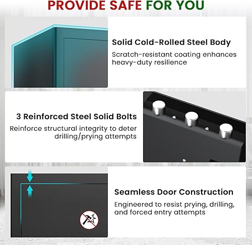 Miniatura 9 de Caja fuerte ignífuga grande de 4.5 pies cúbicos, caja fuerte para el hogar, resistente al agua y al fuego, con teclado programable, alerta